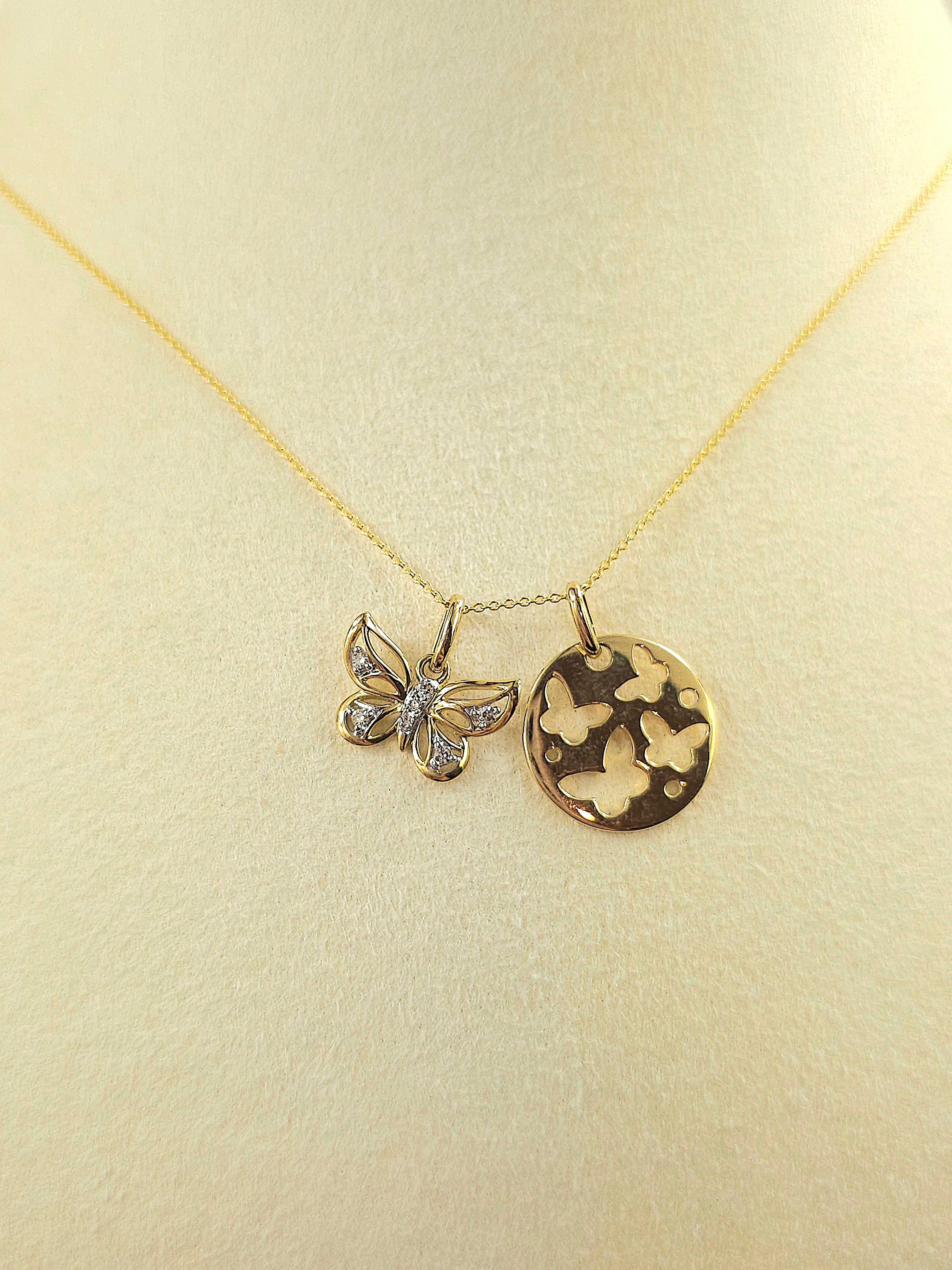 9ct Yellow and White Gold Diamond set butterfly and disc necklet