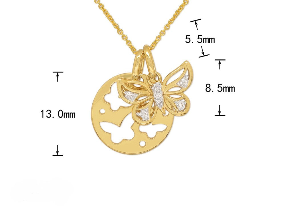 9ct Yellow and White Gold Diamond set butterfly and disc necklet