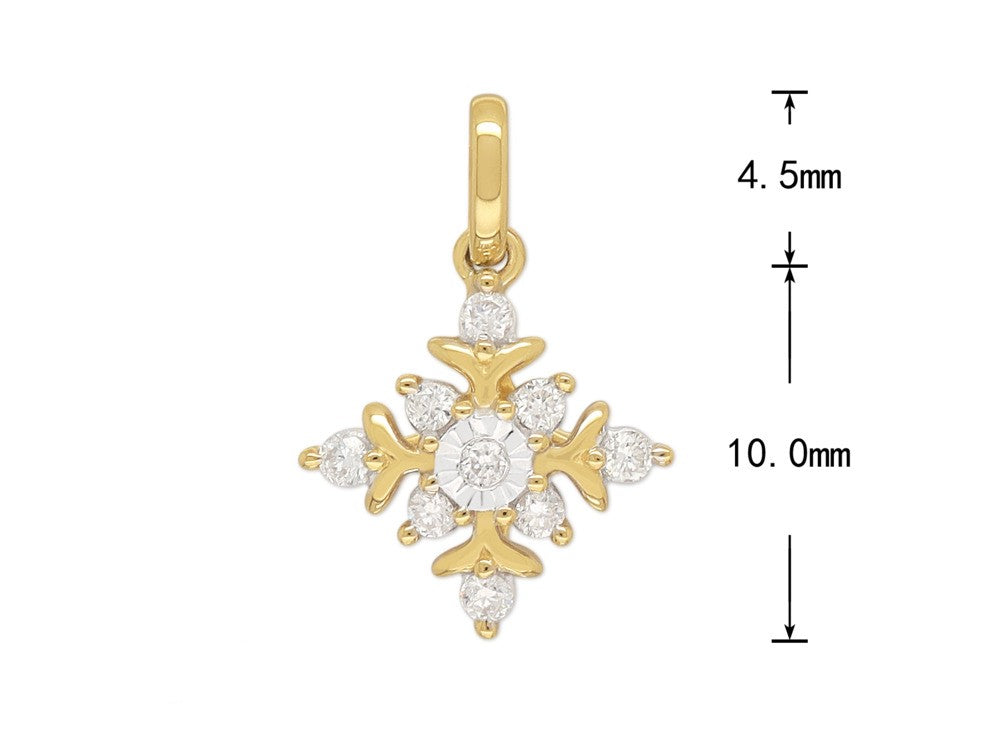 9ct Yellow and White gold Diamond cluster Pendant, 0.11ct total