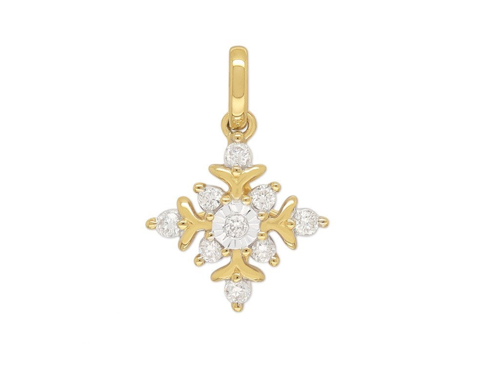 9ct Yellow and White gold Diamond cluster Pendant, 0.11ct total