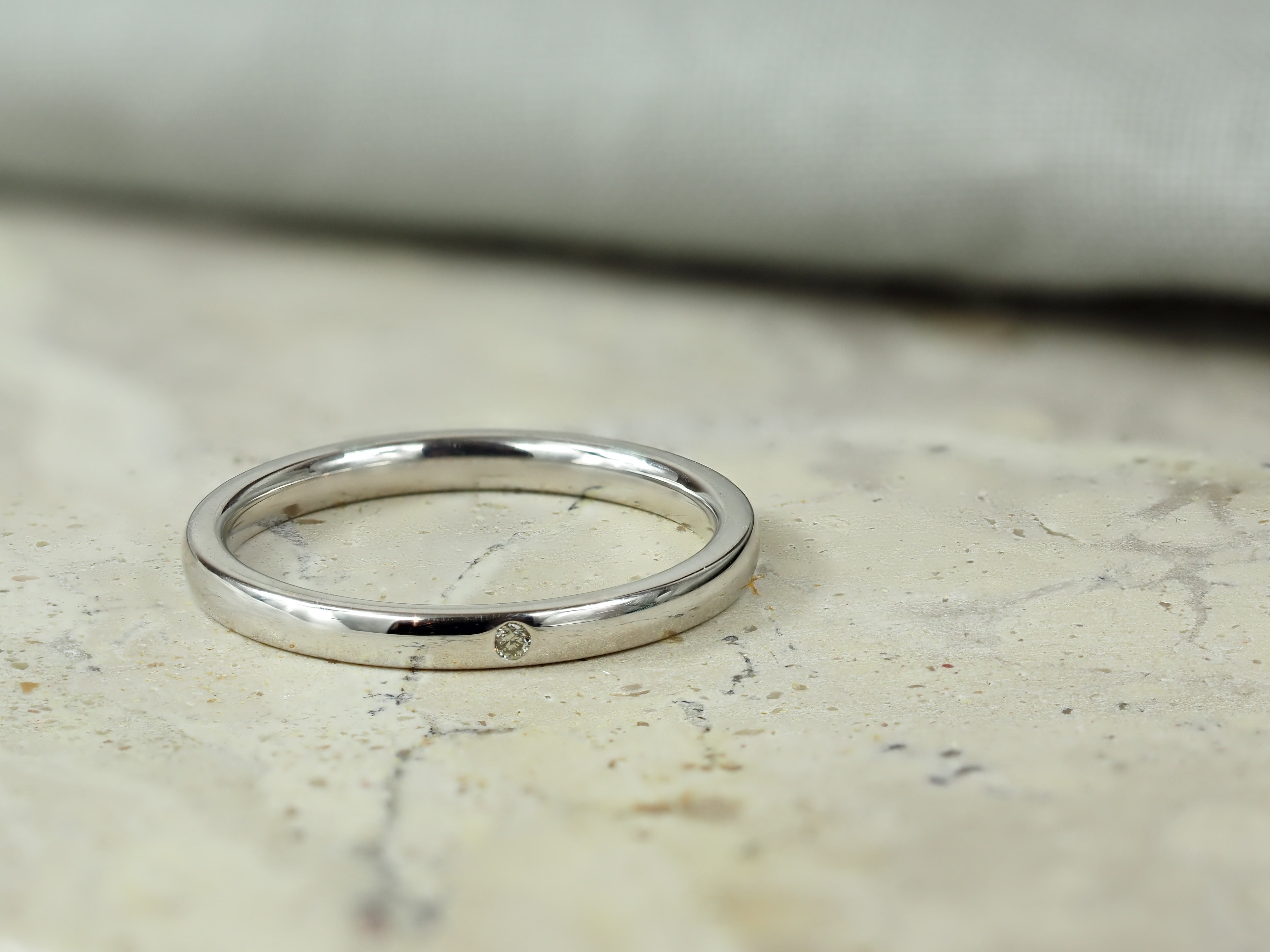 9ct White Gold Hammered Set Diamond Ring, 0.01ct