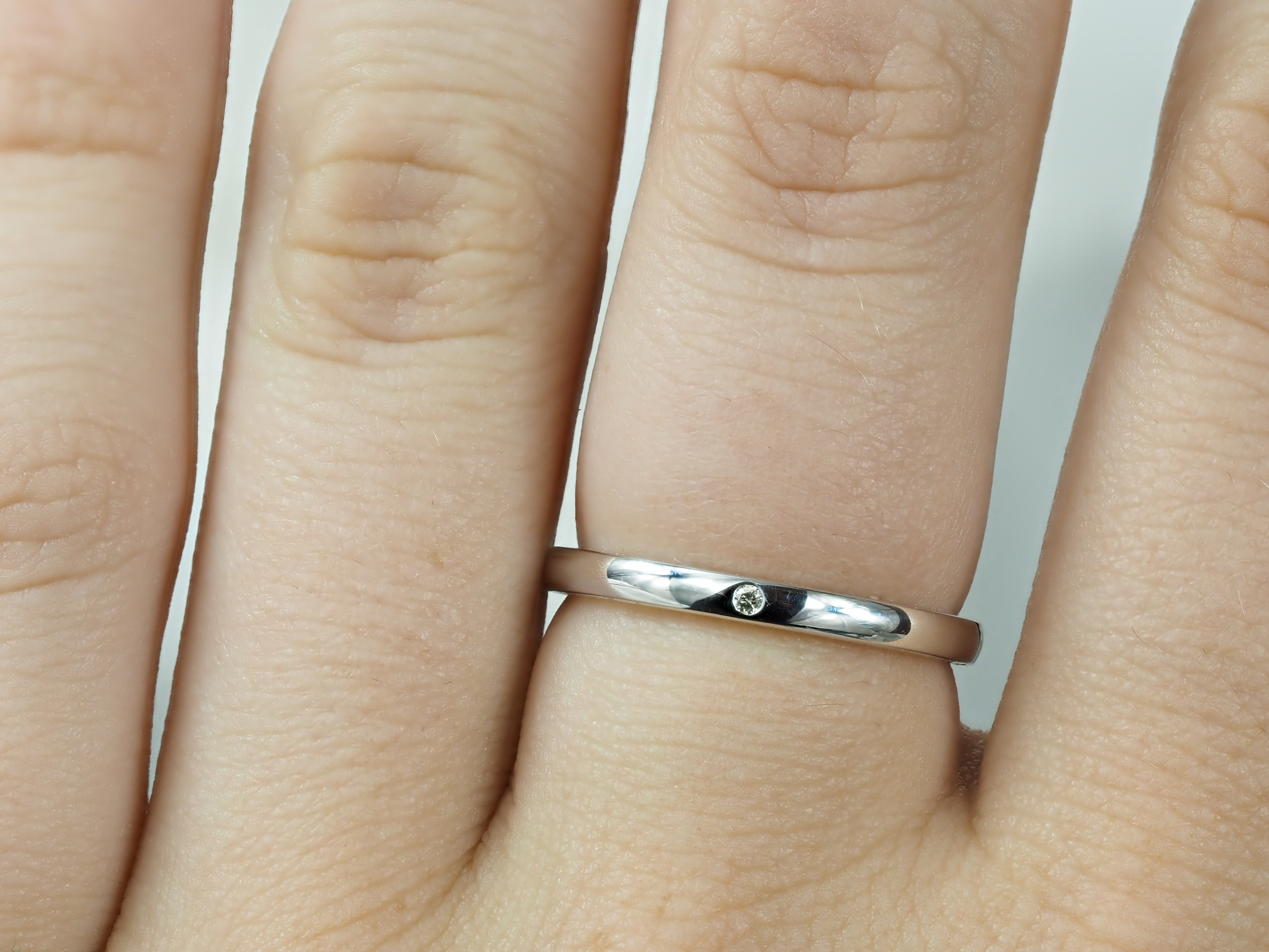 9ct White Gold Hammered Set Diamond Ring, 0.01ct