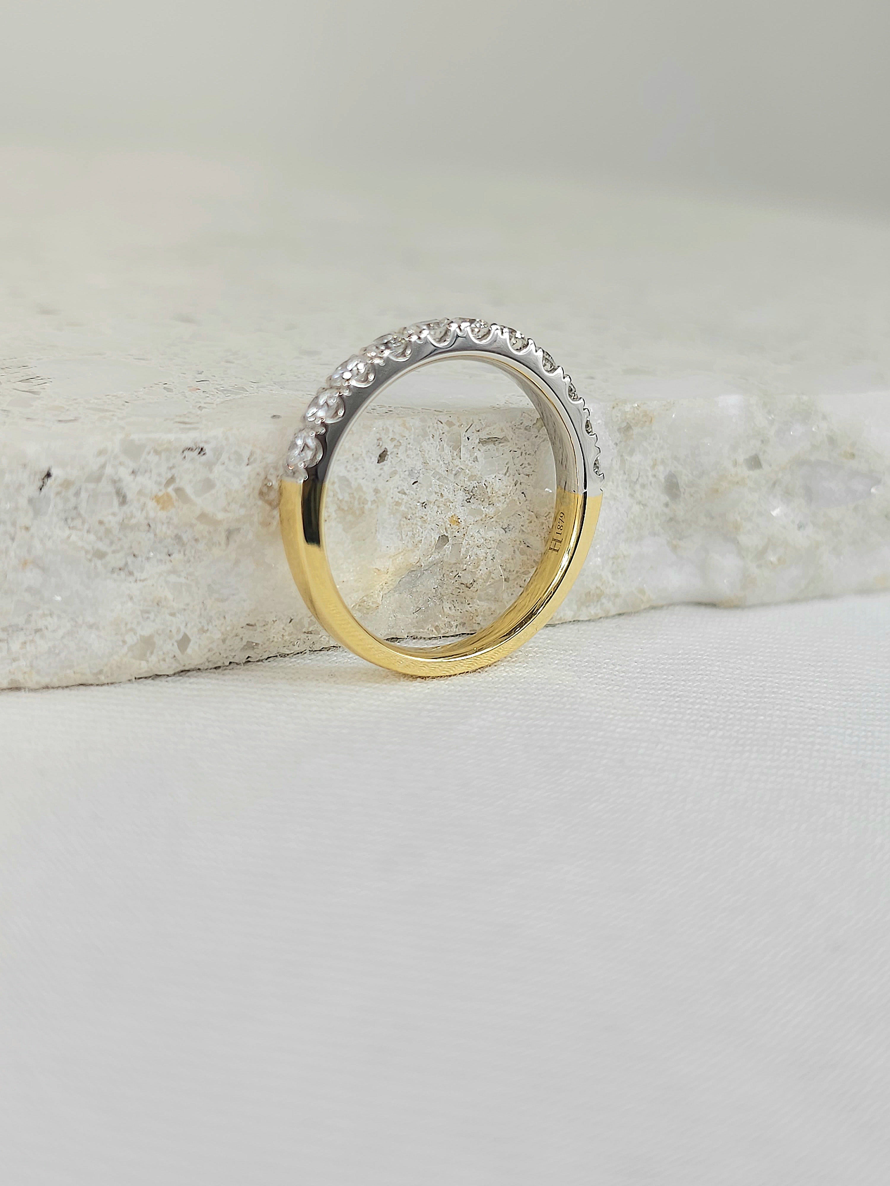 18ct Yellow and White Gold Round Brilliant cut Diamond Band, 0.76ct Total