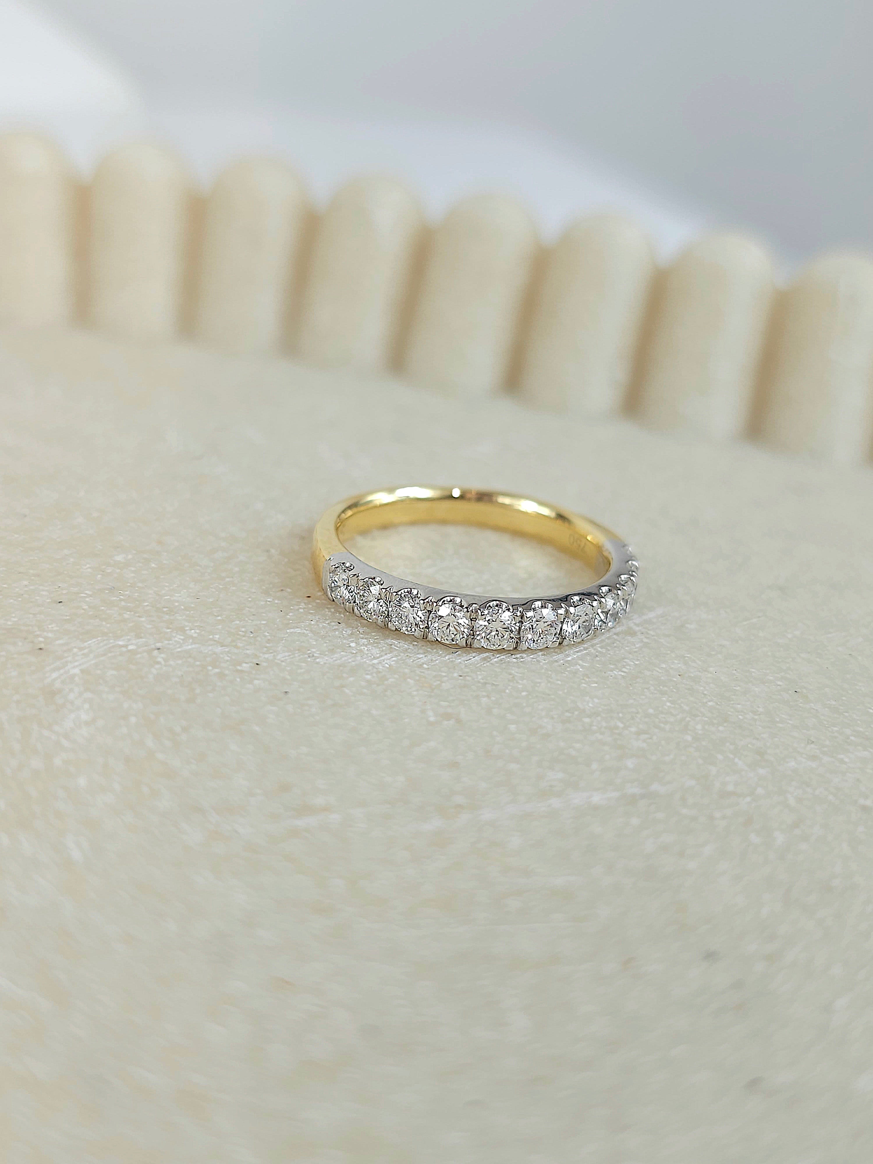 18ct Yellow and White Gold Round Brilliant cut Diamond Band, 0.76ct Total