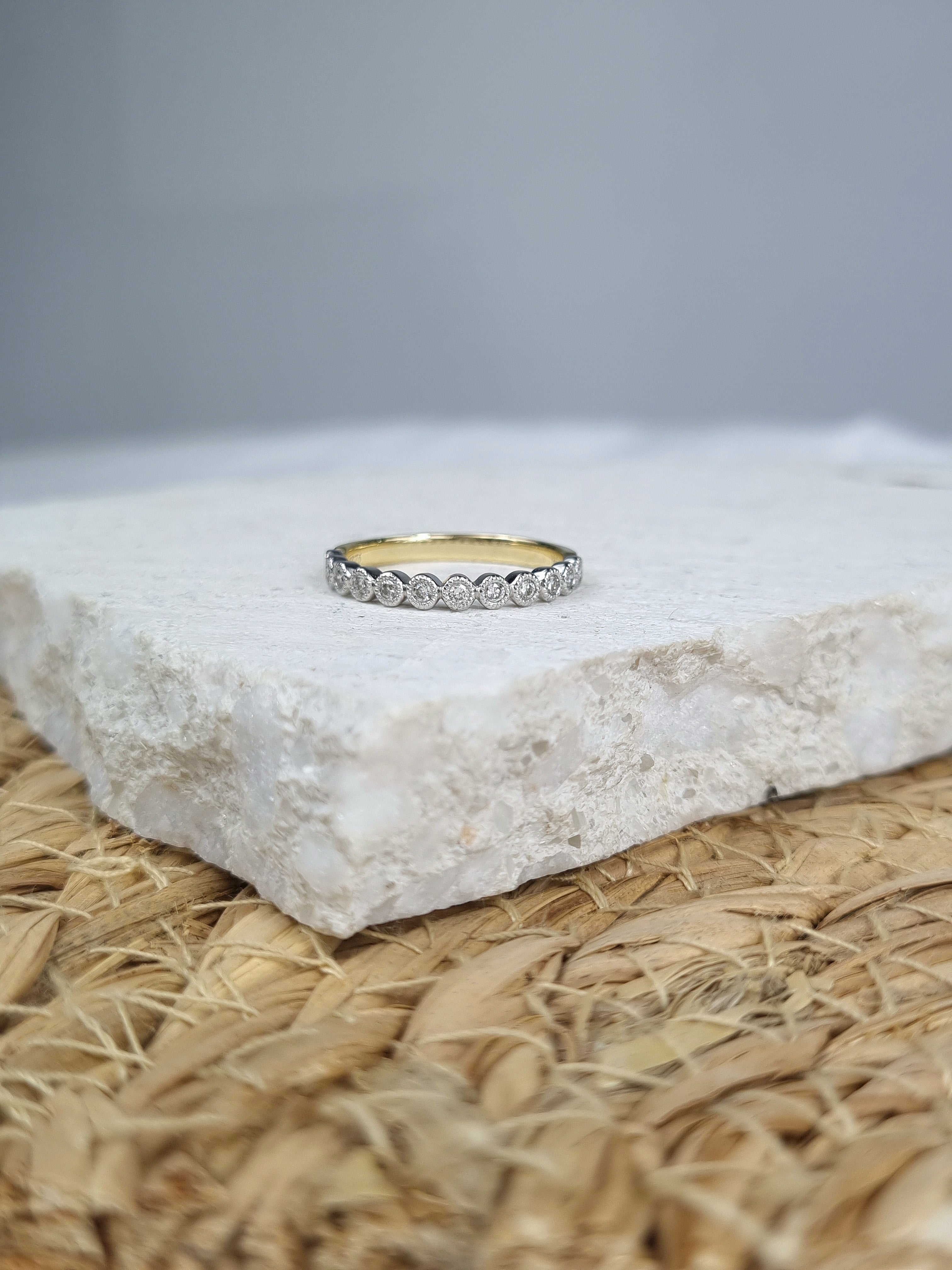 9ct Yellow and White gold Vintage style ring, equaling 0.22ct