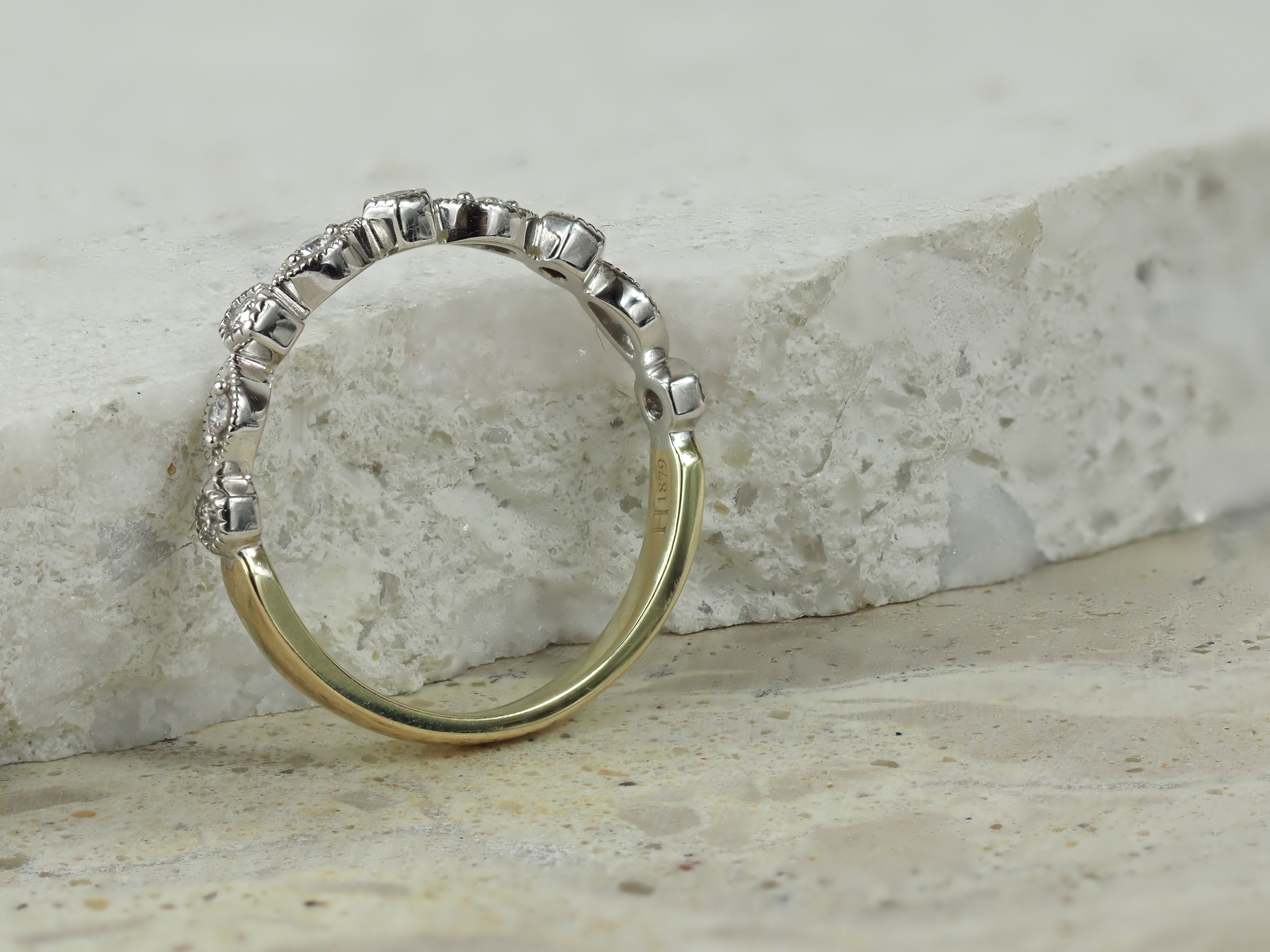 9ct Yellow and White Gold Vintage Style Diamond ring, 0.15ct total