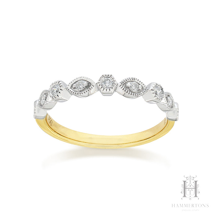 9ct Yellow and White Gold Vintage Style Diamond ring, 0.15ct total