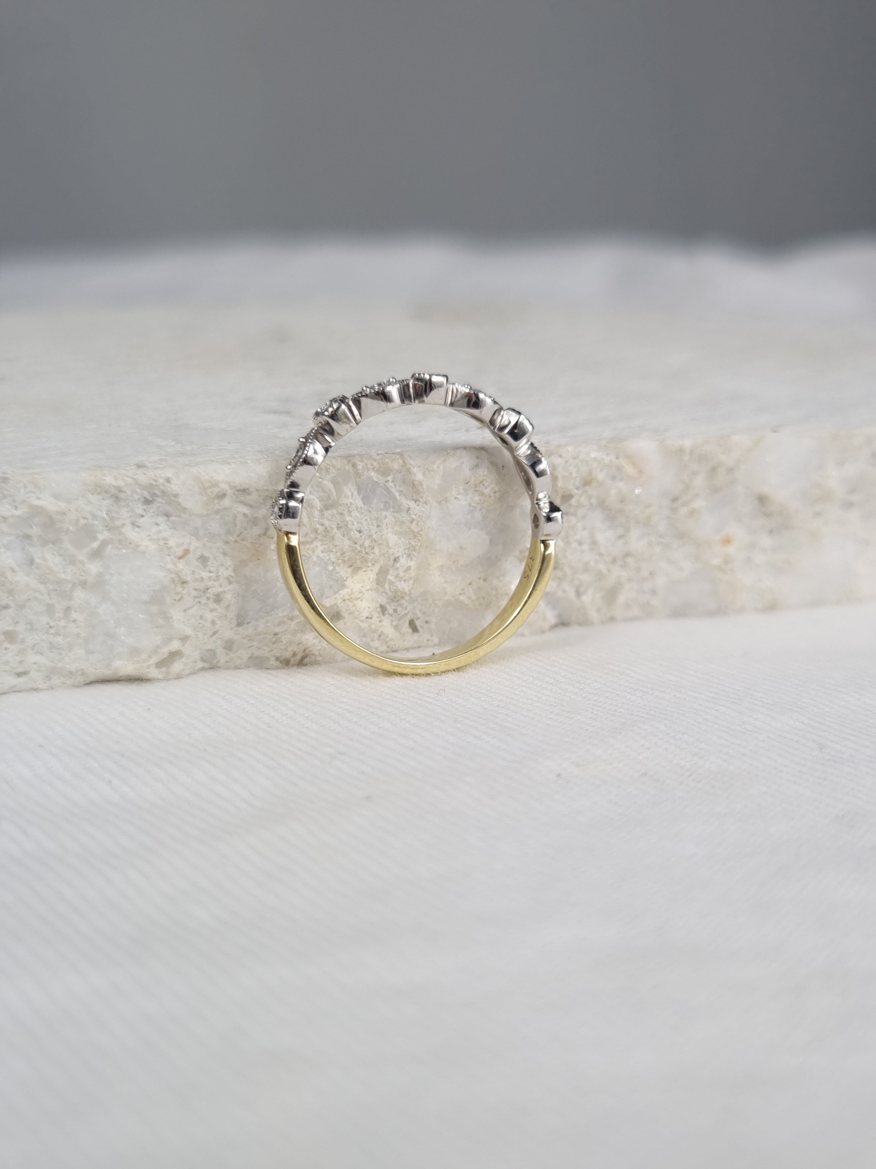 9ct Yellow and White Gold Vintage Style Diamond ring, 0.15ct total