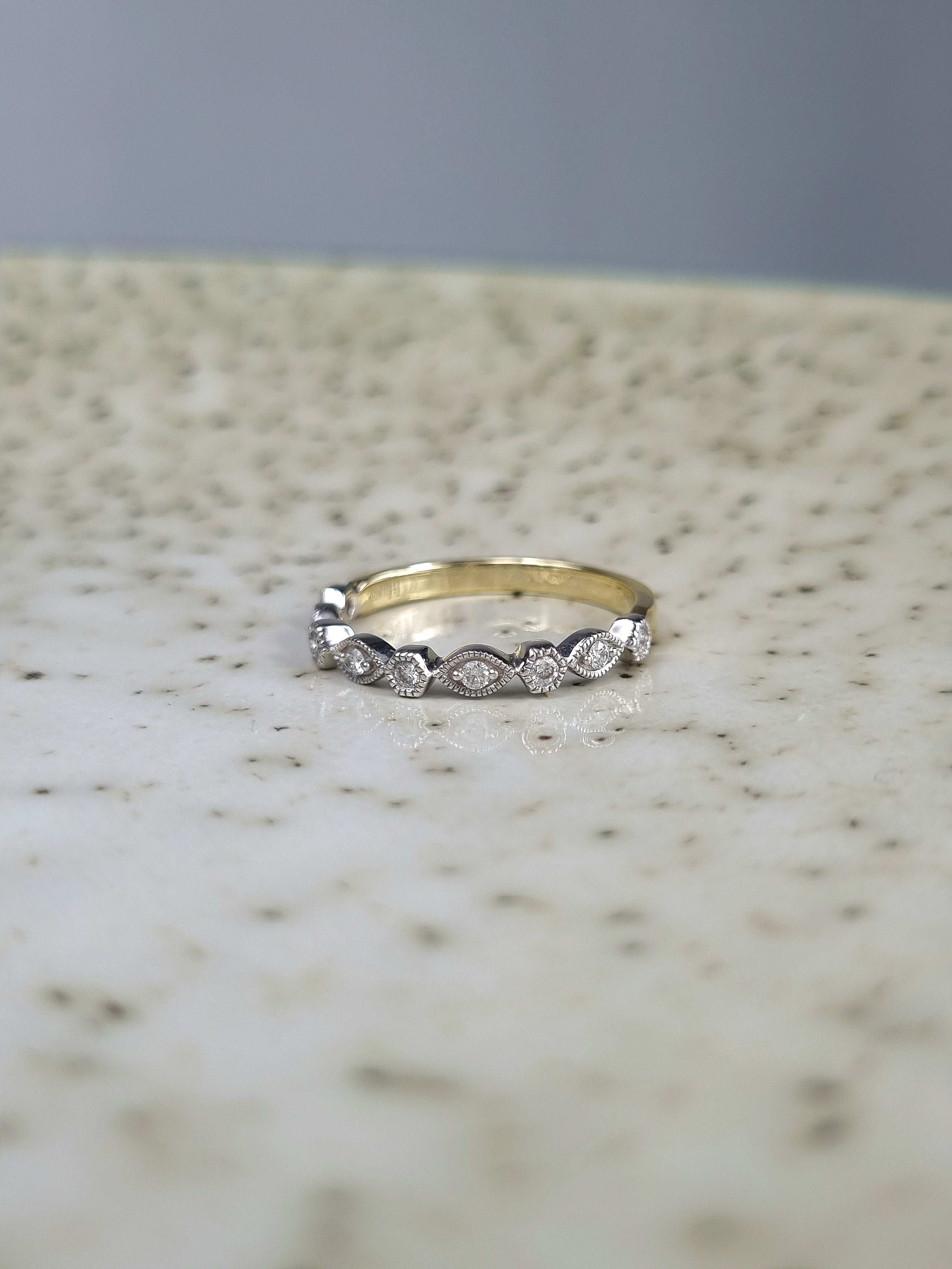 9ct Yellow and White Gold Vintage Style Diamond ring, 0.15ct total