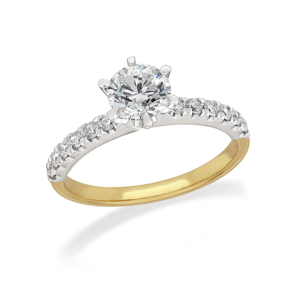 18ct Yellow and White Gold Round Brilliant Cut Diamond Engagement Ring, 0.71ct Centre