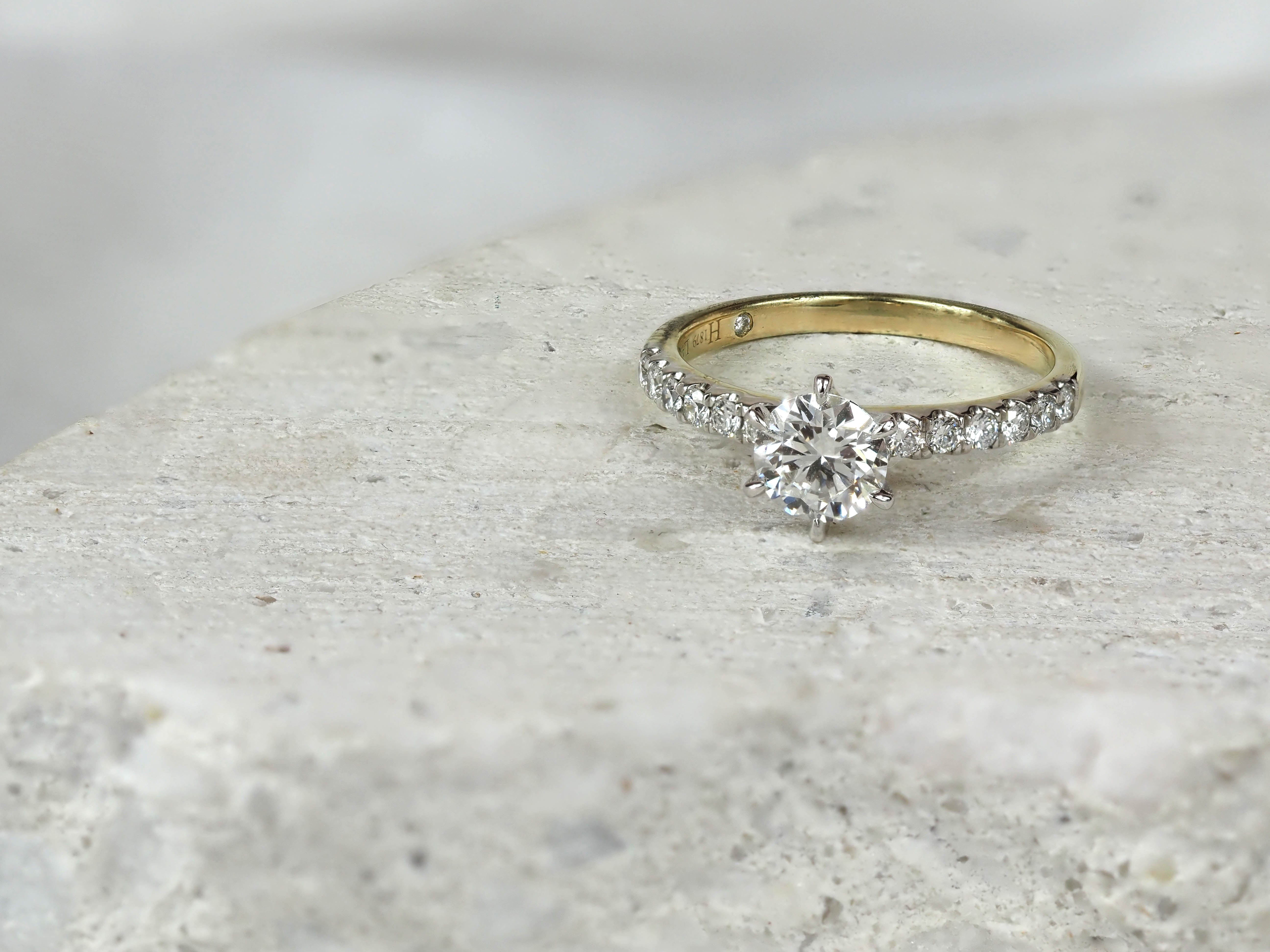 9ct Yellow and White Gold Lab-Grown Round Brilliant cut Diamond Engagement Ring, 0.80ct Centre