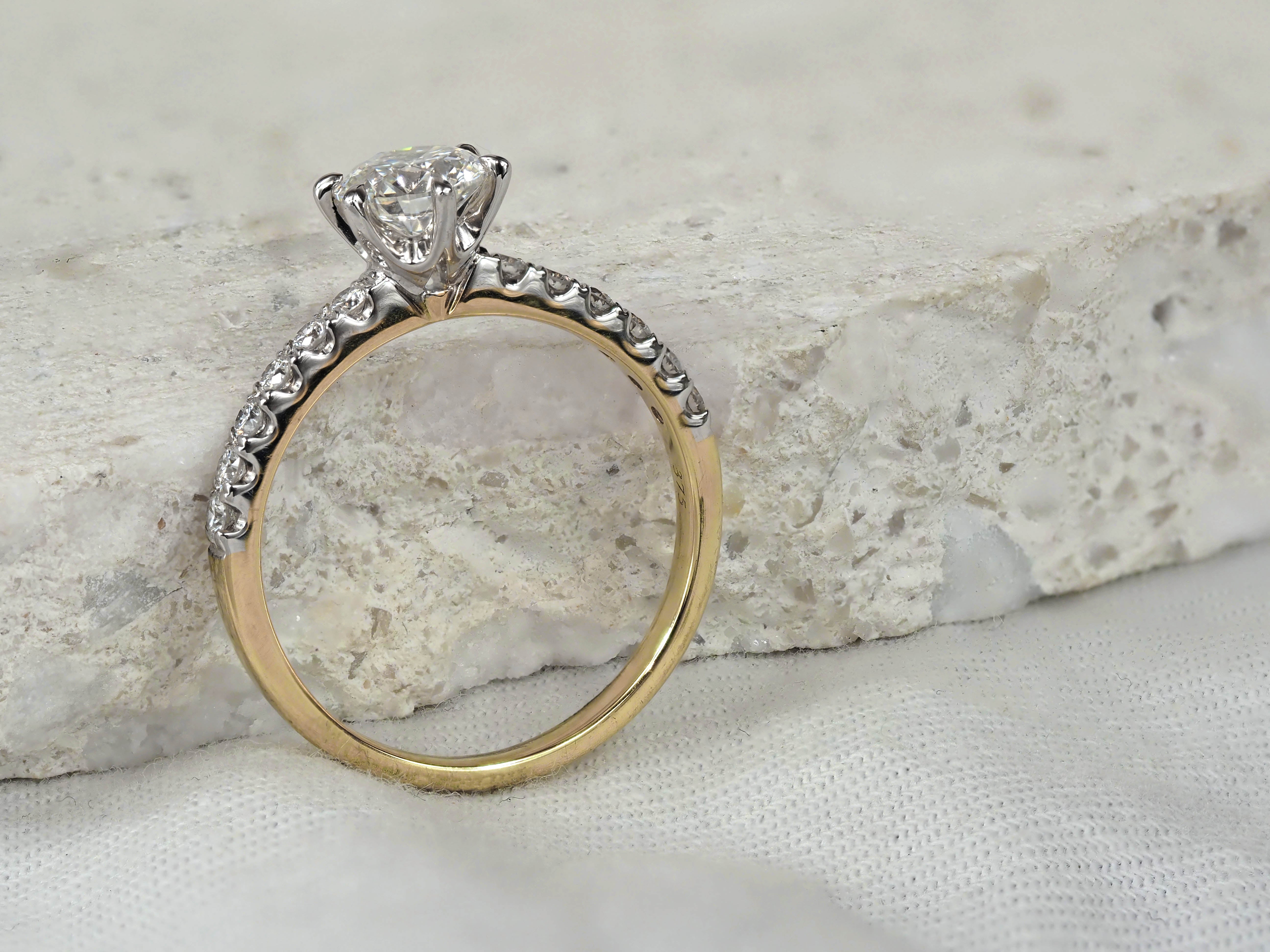 9ct Yellow and White Gold Lab-Grown Round Brilliant cut Diamond Engagement Ring, 0.80ct Centre