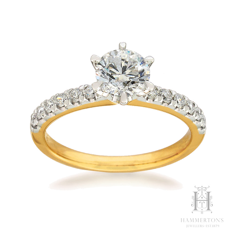 9ct Yellow and White Gold Lab-Grown Round Brilliant cut Diamond Ring, 0.80ct Centre