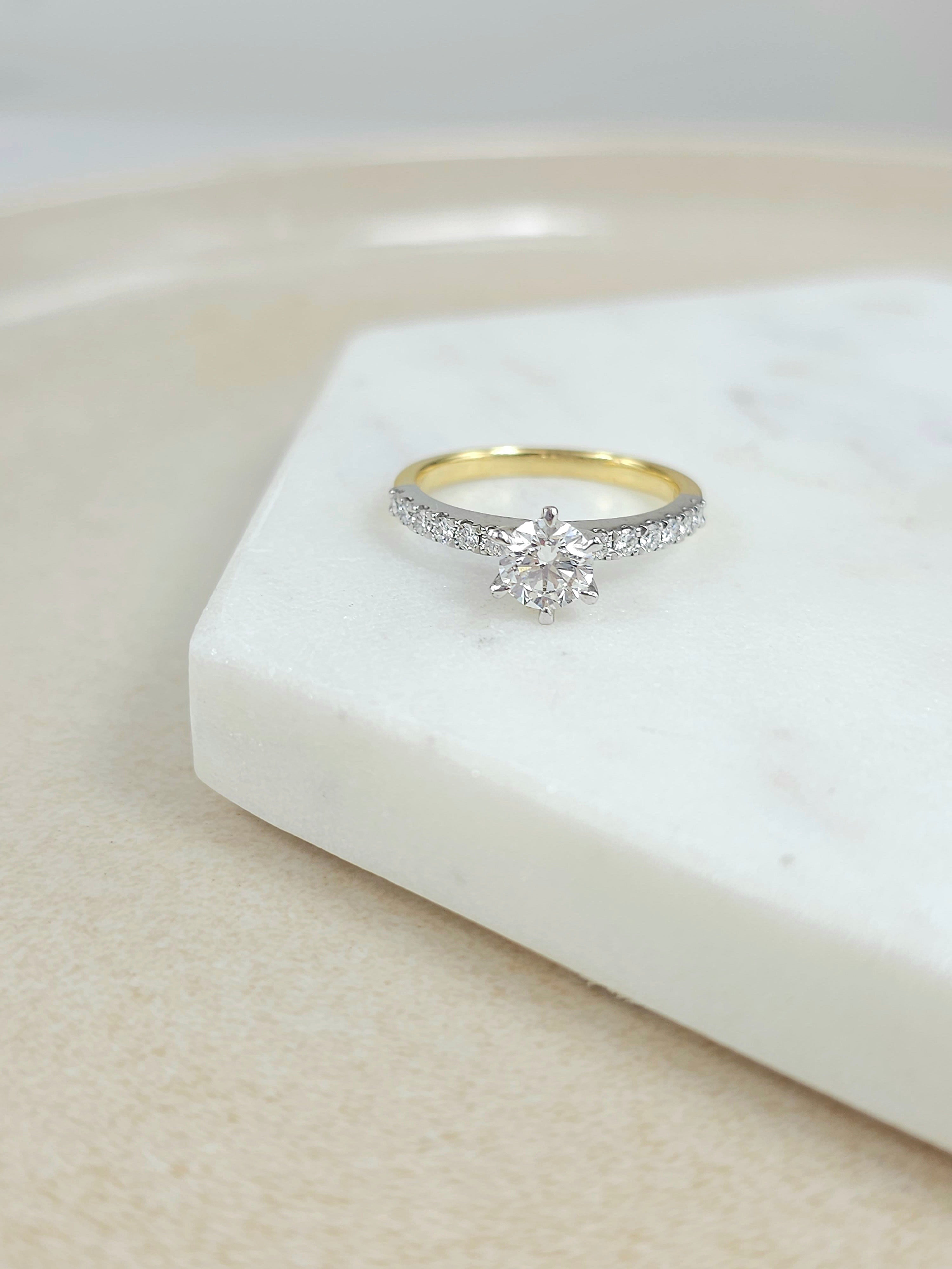 18ct Yellow and White Gold Round Brilliant Cut Diamond Engagement Ring, 0.71ct Centre