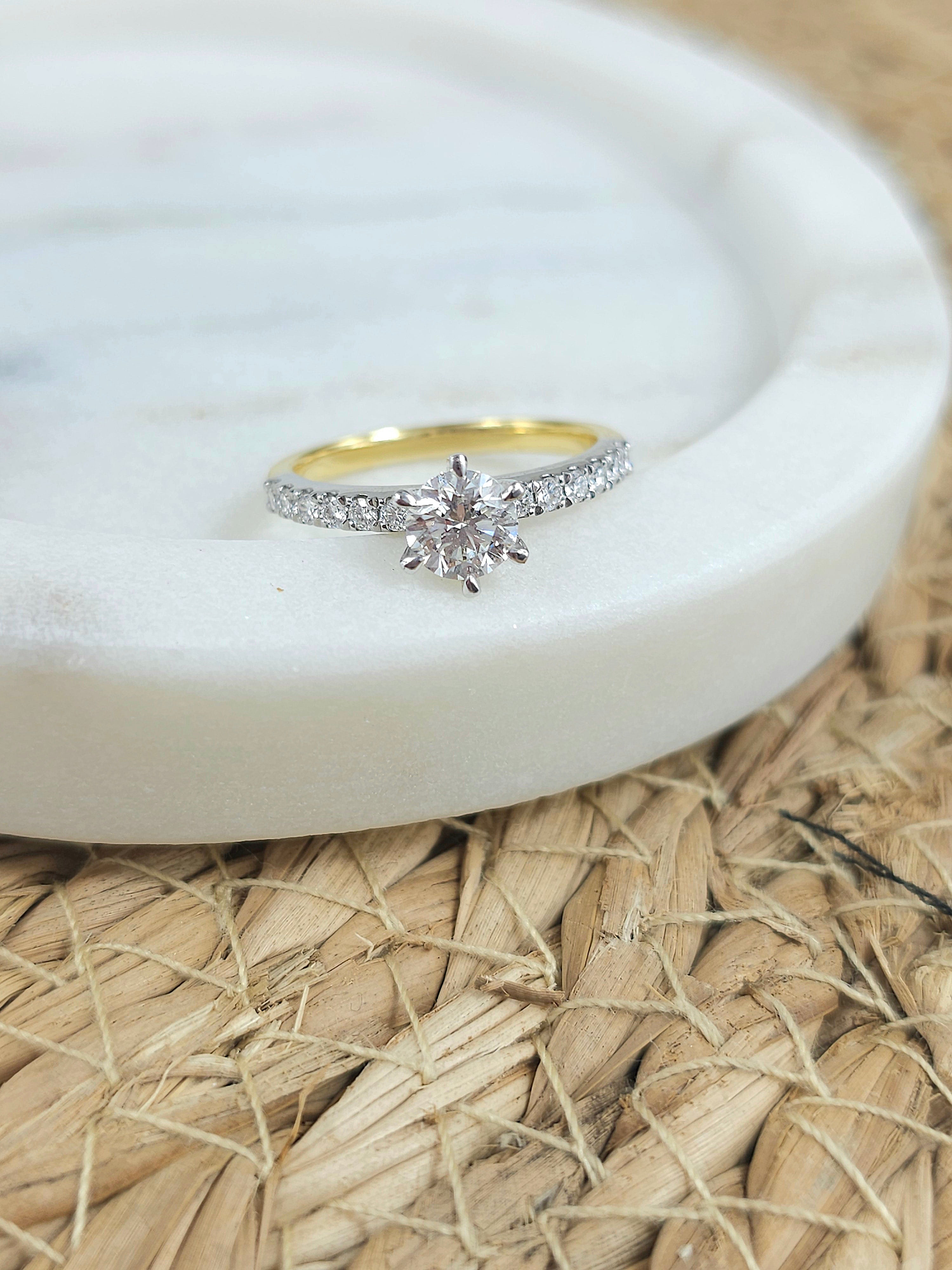 18ct Yellow and White Gold Round Brilliant Cut Diamond Engagement Ring, 0.71ct Centre