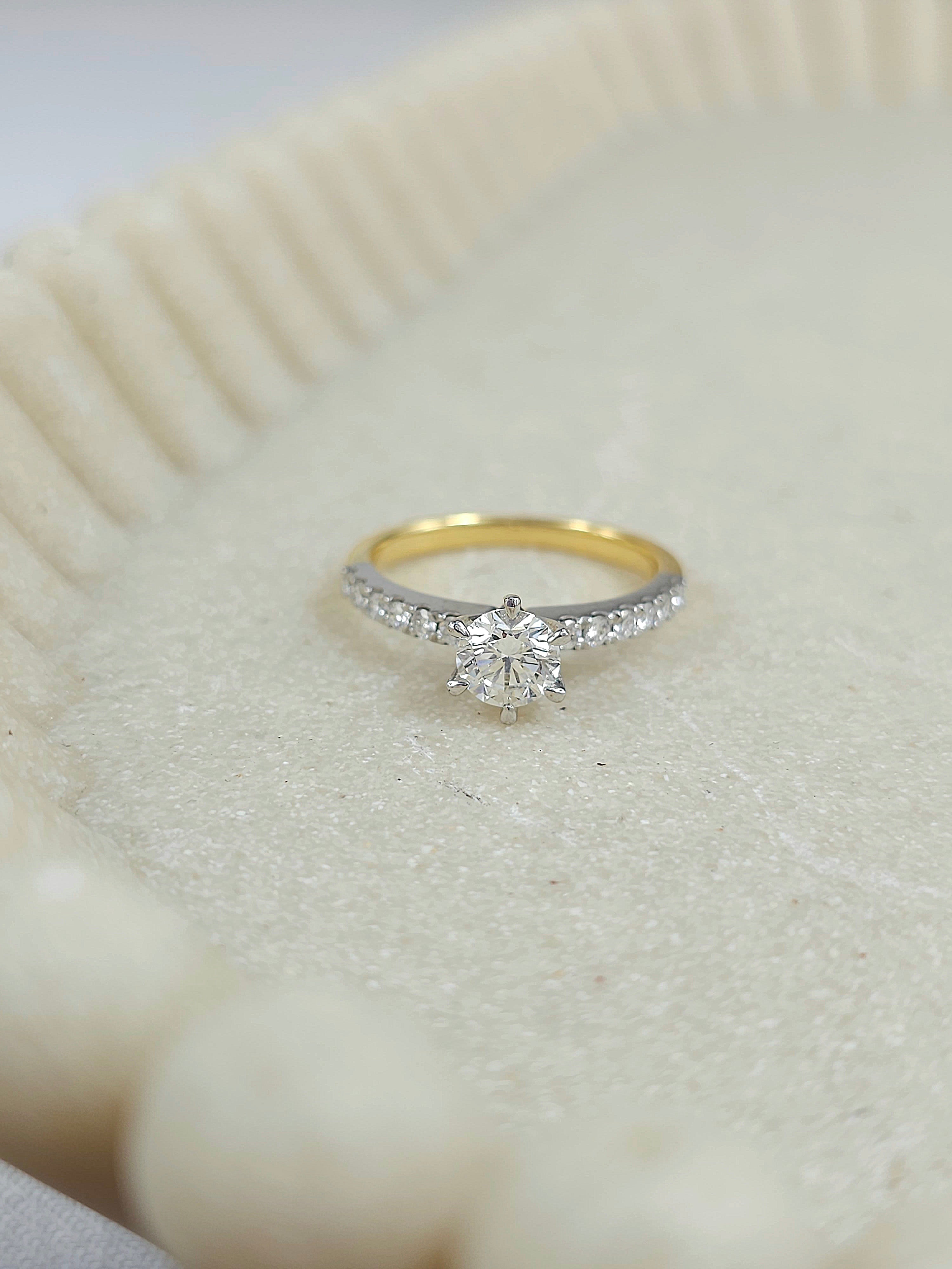 18ct Yellow and White Gold Round Brilliant Cut Diamond Engagement Ring, 0.71ct Centre