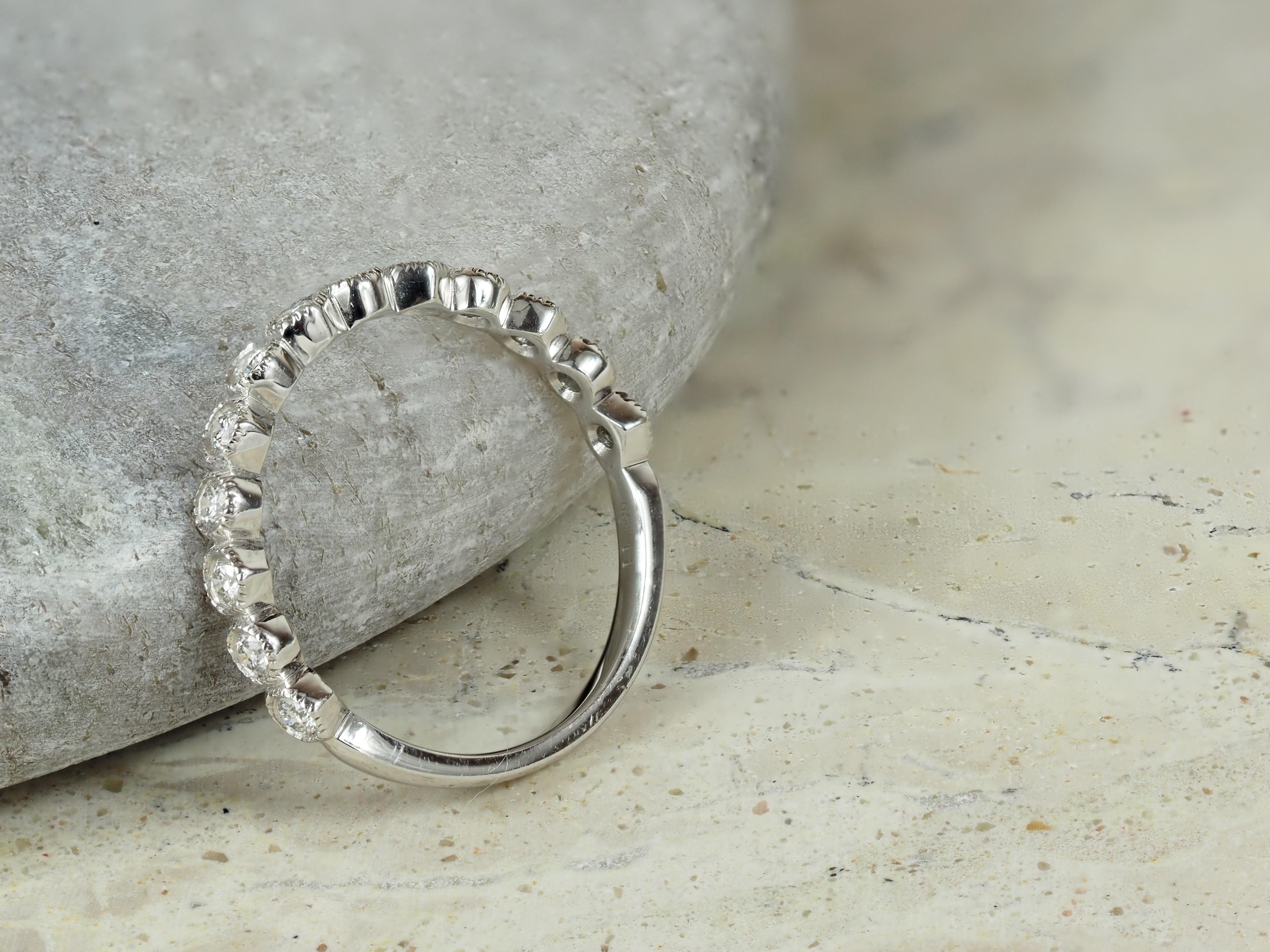 18ct White Gold Vintage Style Round Brilliant Cut Diamond Ring, 0.36ct total