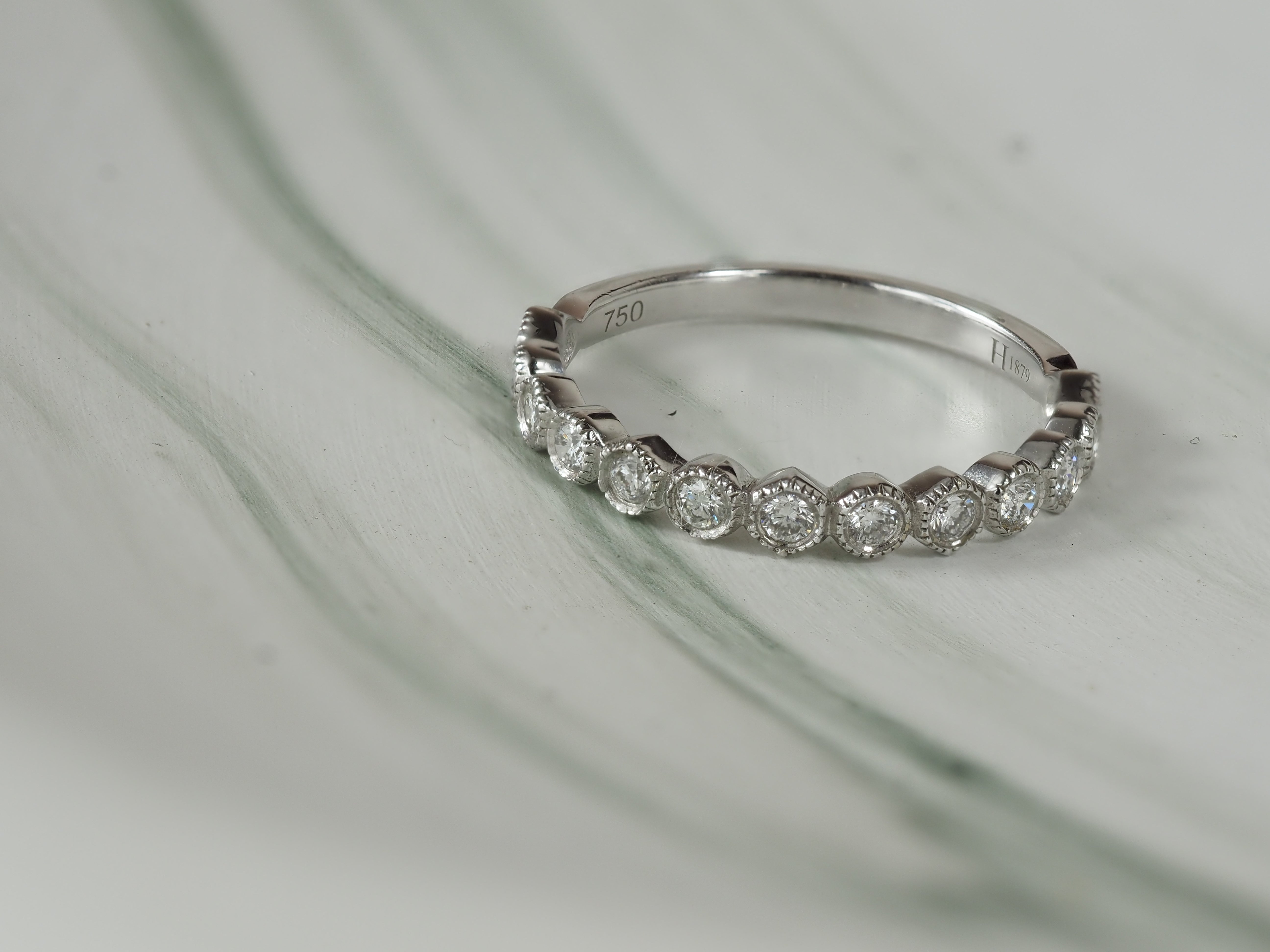 18ct White Gold Vintage Style Round Brilliant Cut Diamond Ring, 0.36ct total