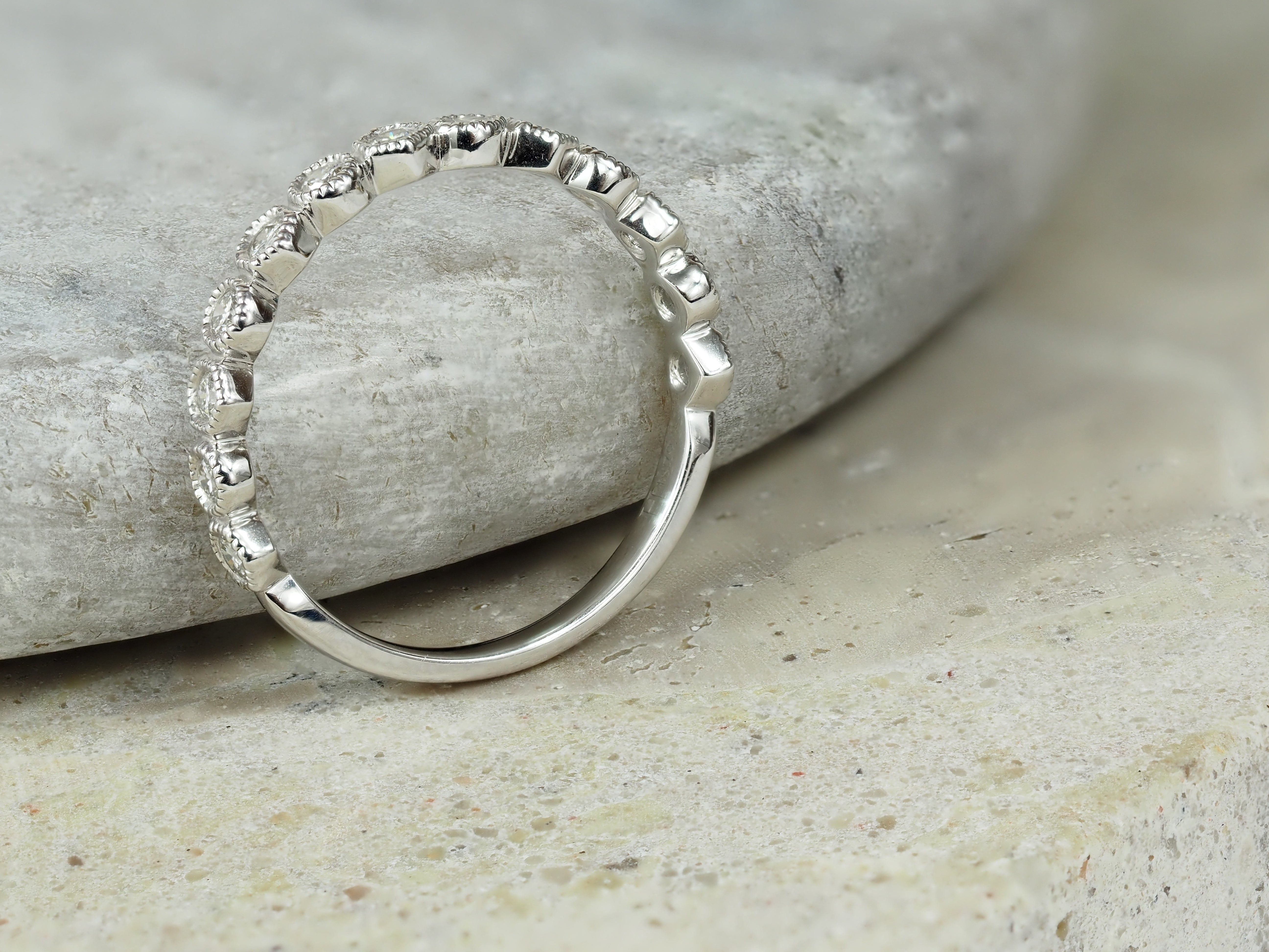 9ct White Gold Round Brilliant Vintage Style Diamond Ring, 0.33ct Total