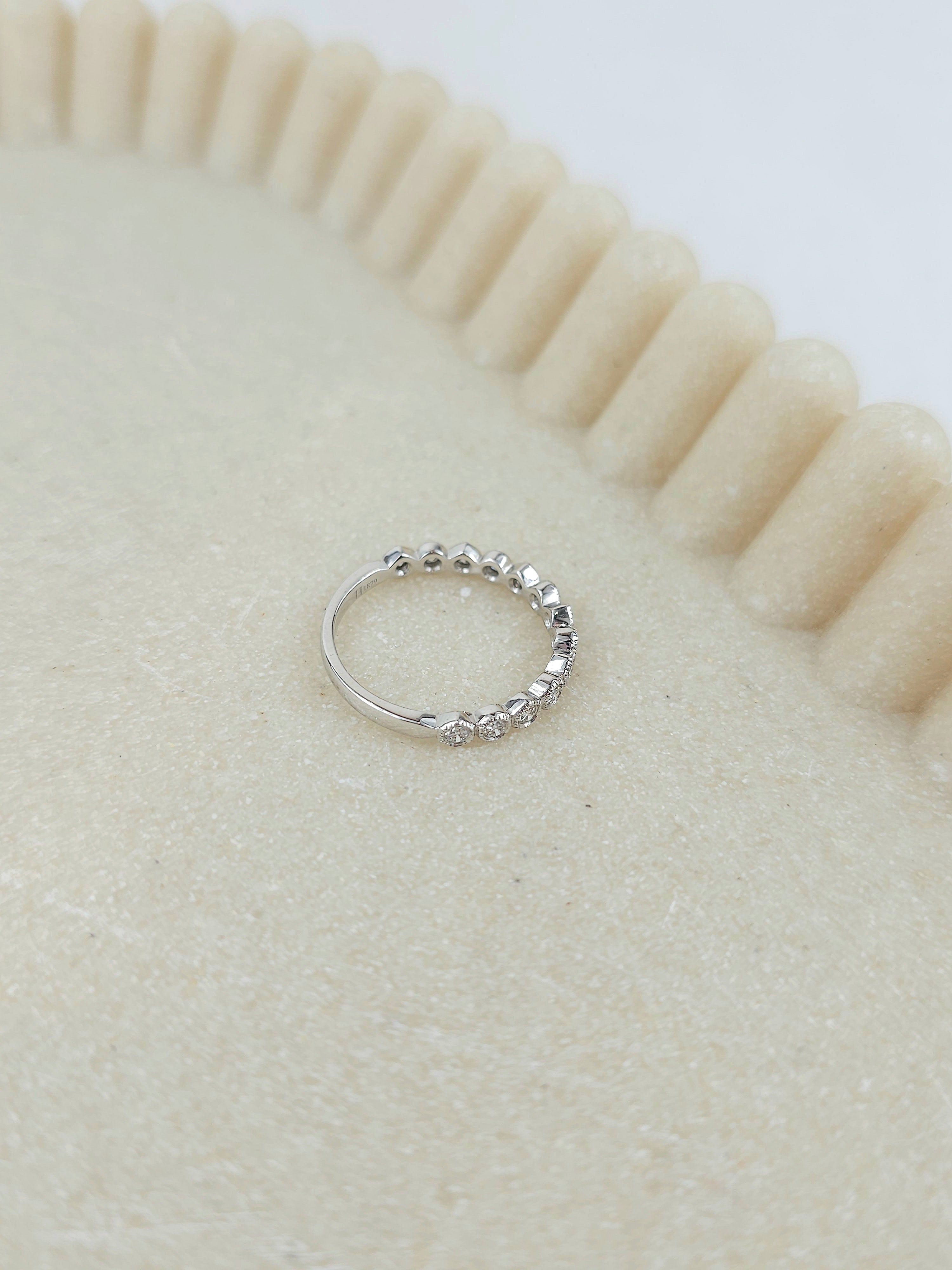 18ct White Gold Vintage Style Round Brilliant Cut Diamond Band, 0.36ct total