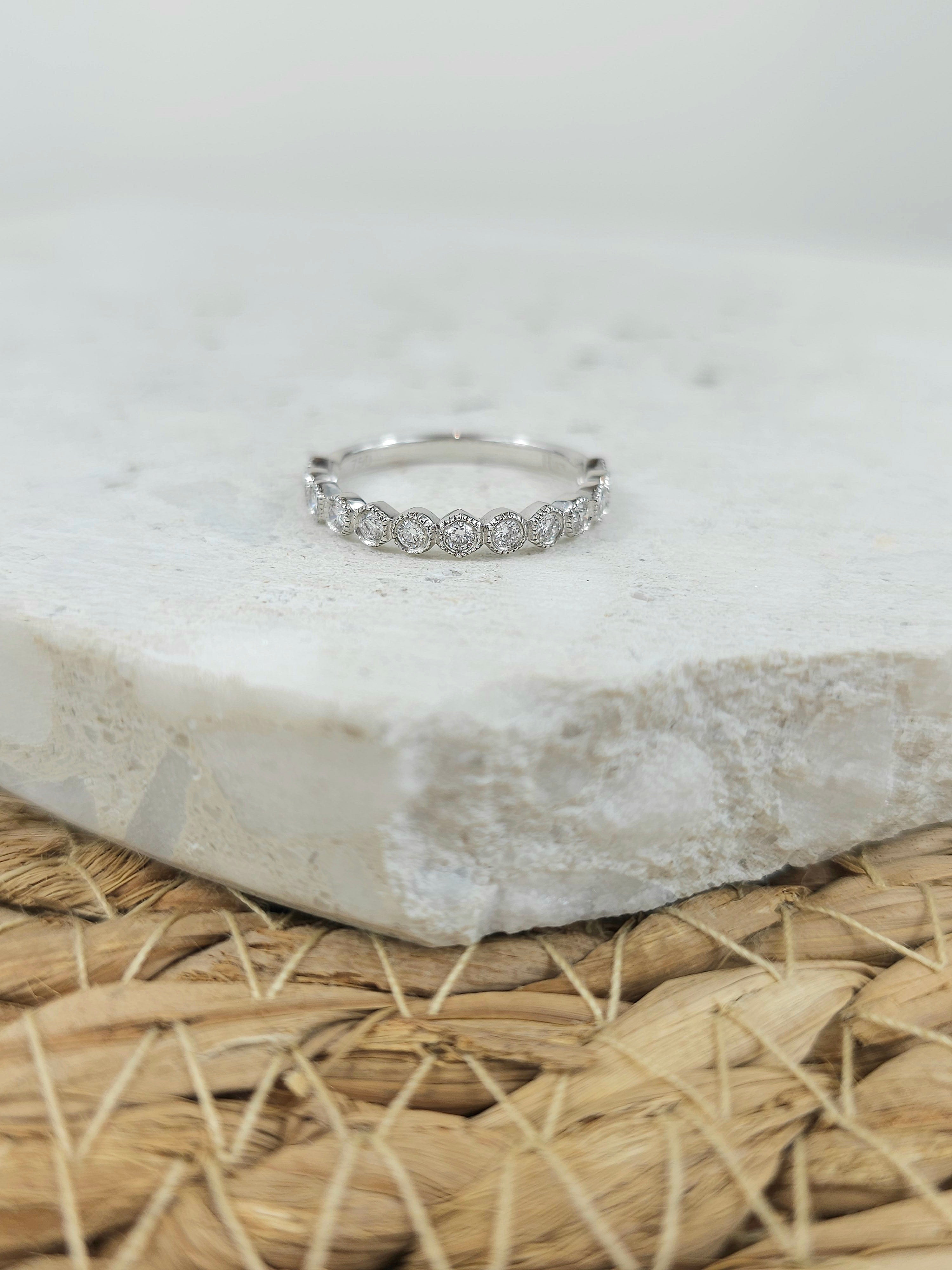 18ct White Gold Vintage Style Round Brilliant Cut Diamond Band, 0.36ct total