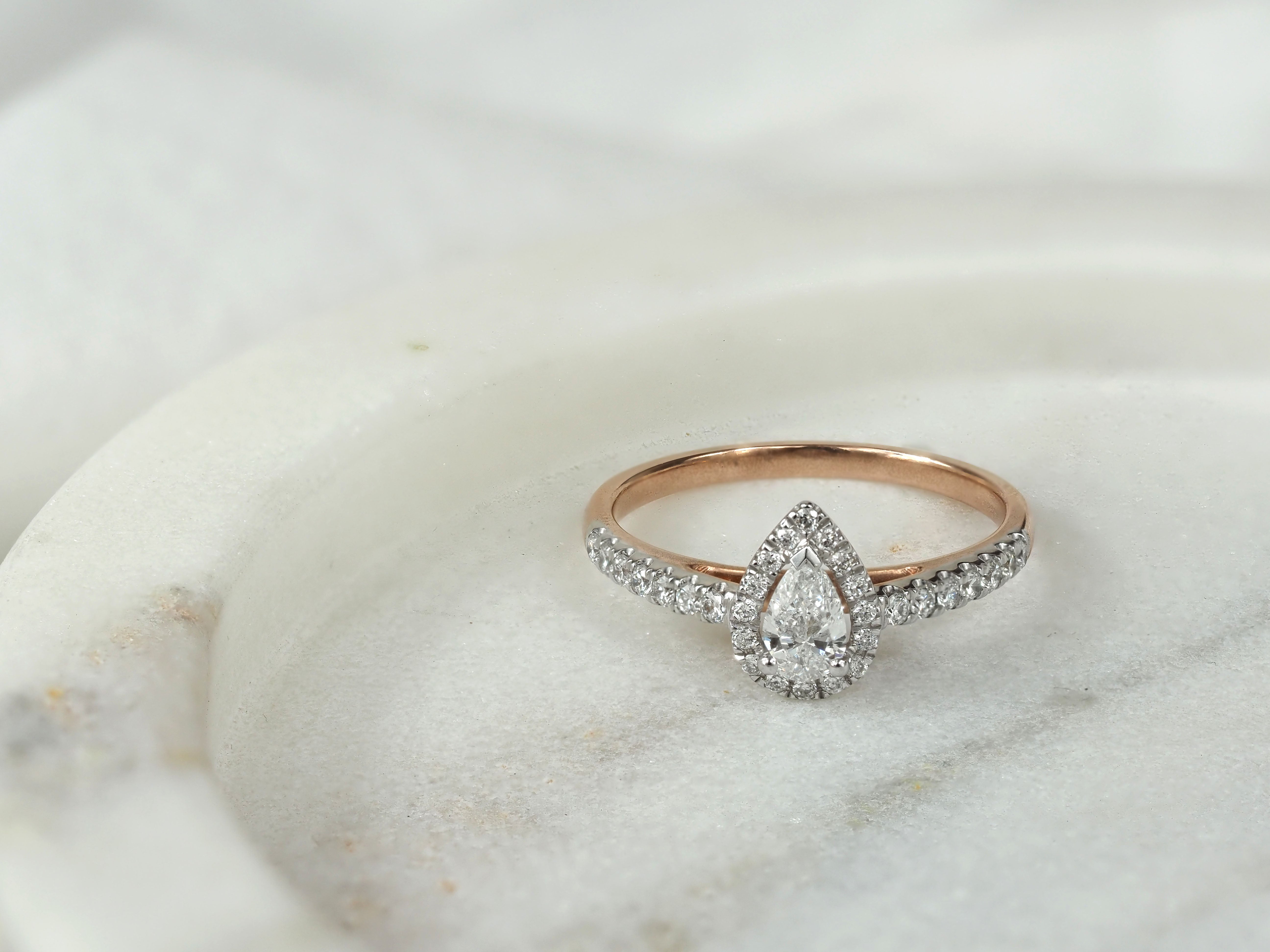 9ct Rose and White Gold Pear Cut Diamond Engagement Ring, 0.26ct Centre