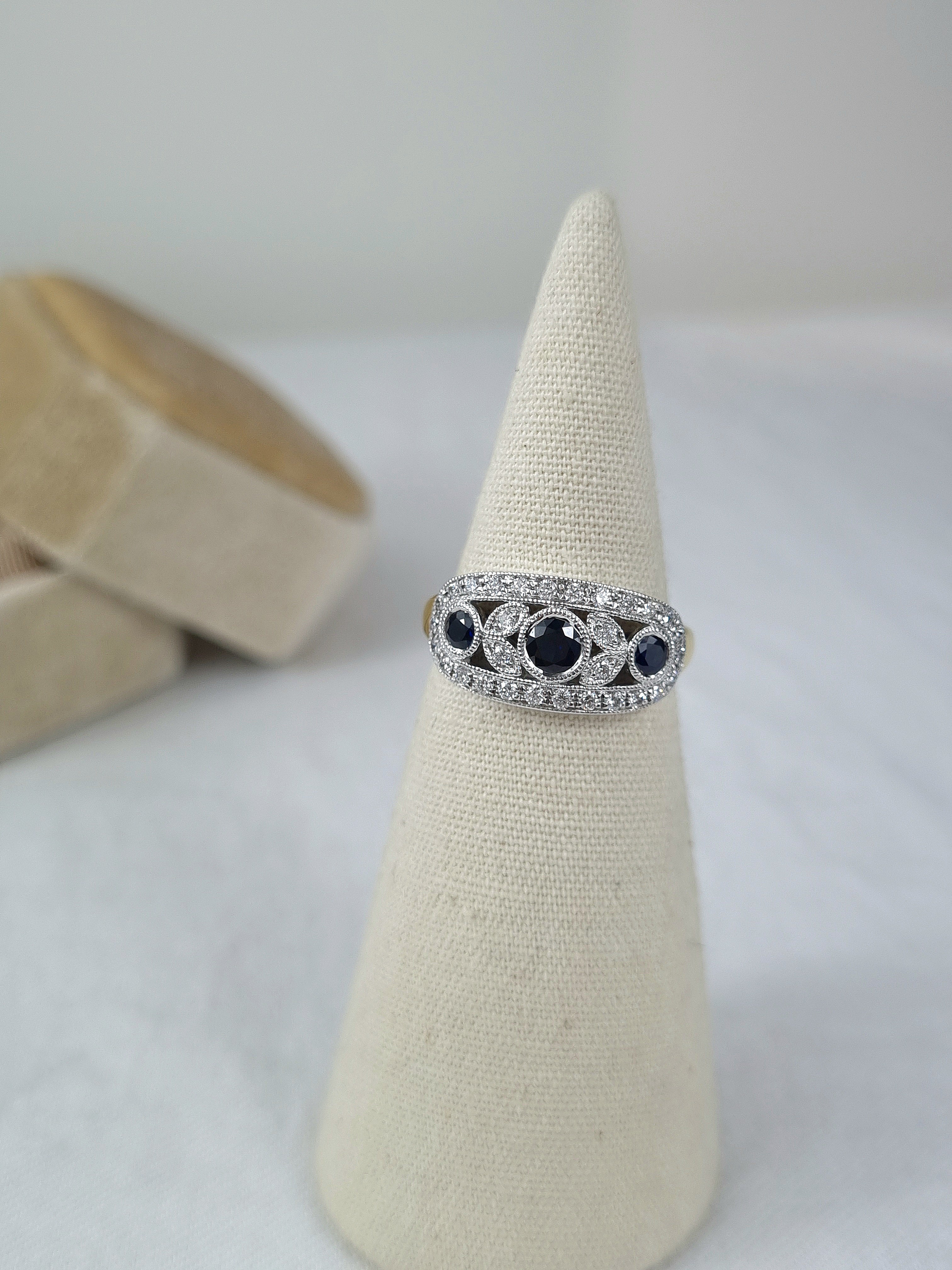 18ct Yellow and White Gold Sapphire and Diamond ring