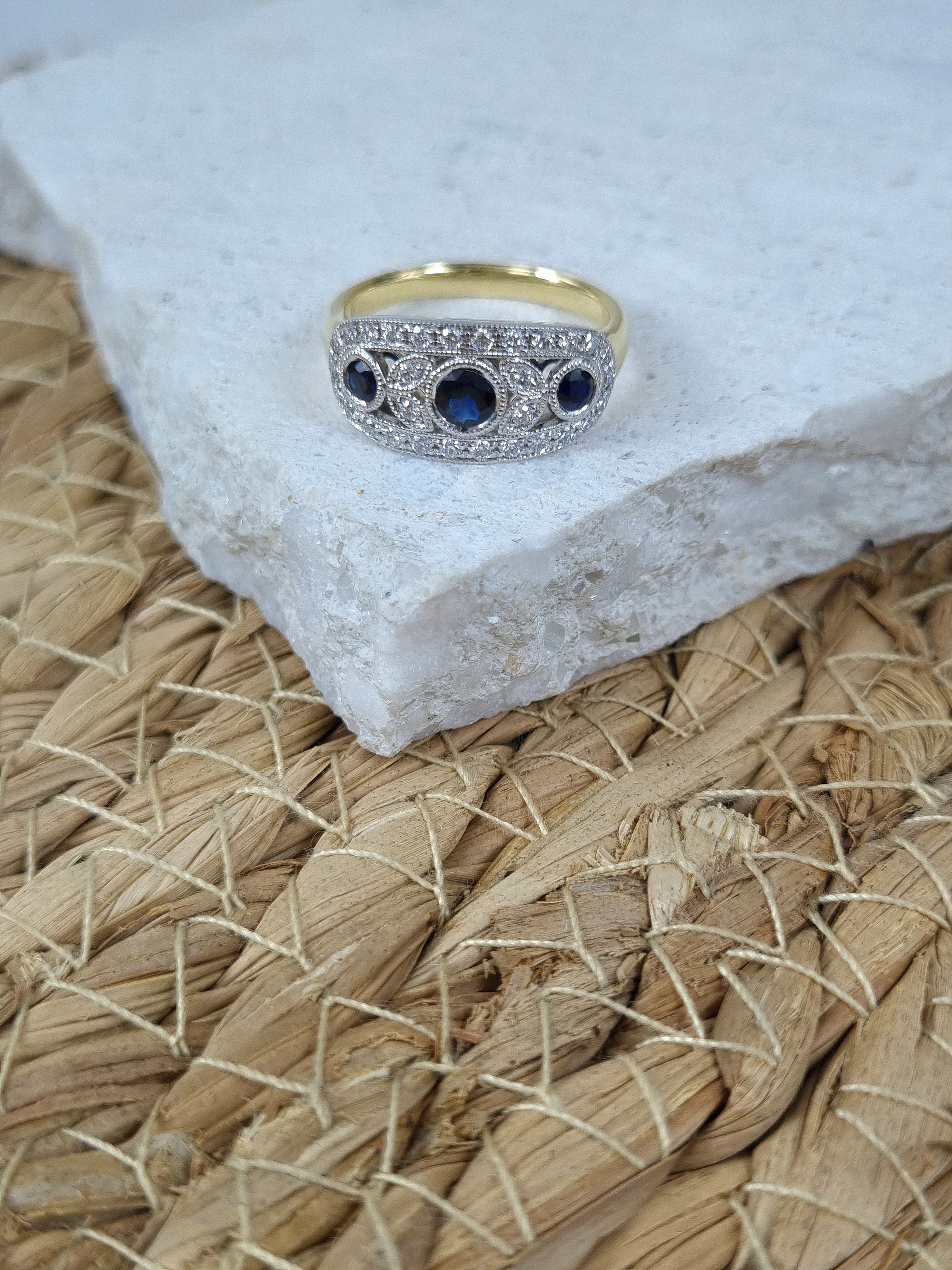 18ct Yellow and White Gold Sapphire and Diamond ring