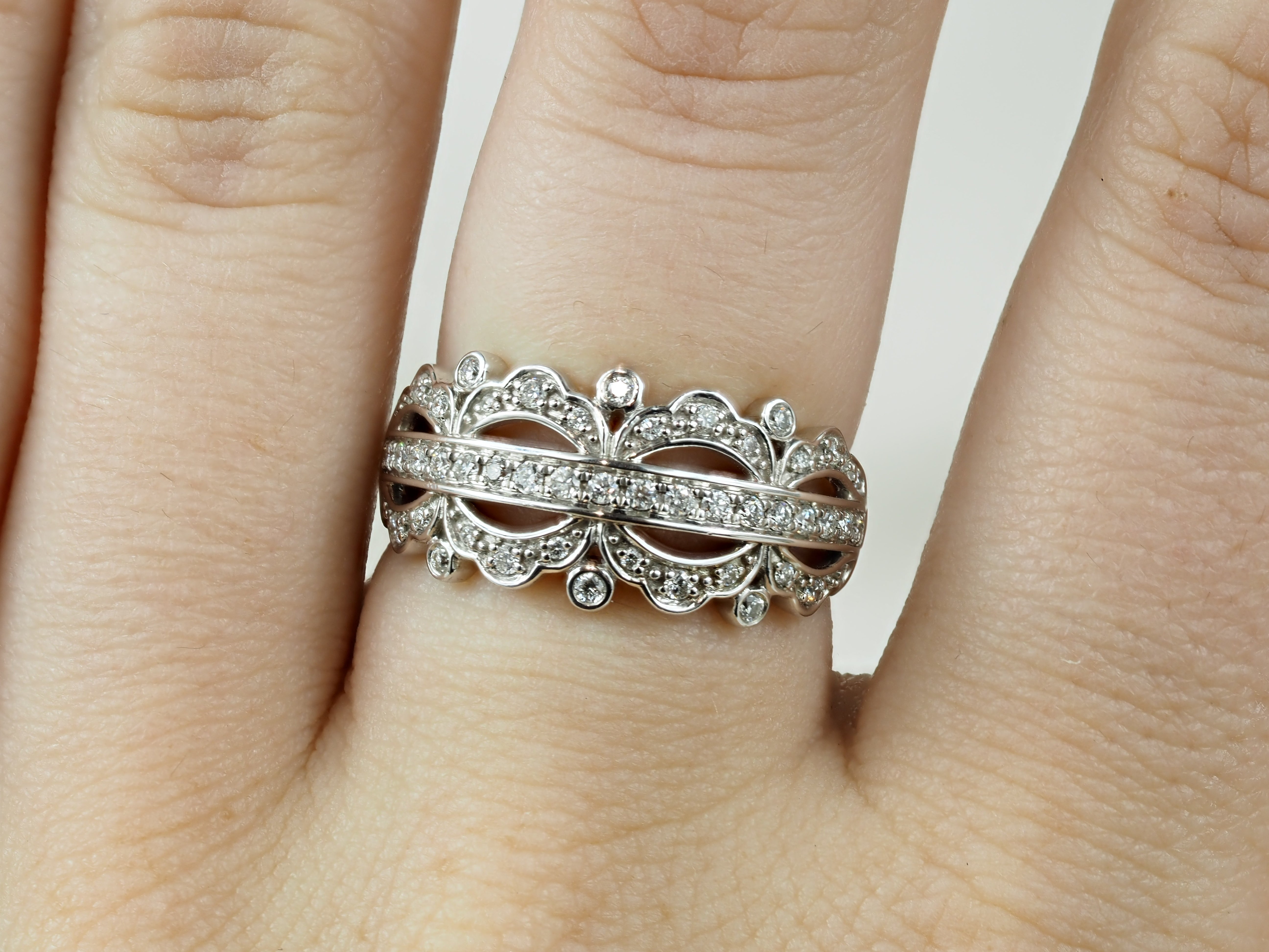 9ct White Gold Filagree Diamond Dress Ring, 0.37ct Total