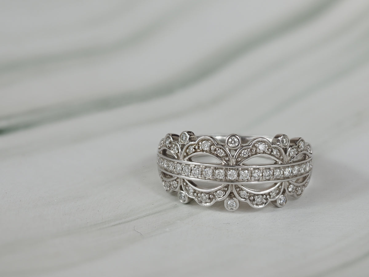 9ct White Gold Filagree Diamond Dress Ring, 0.37ct Total
