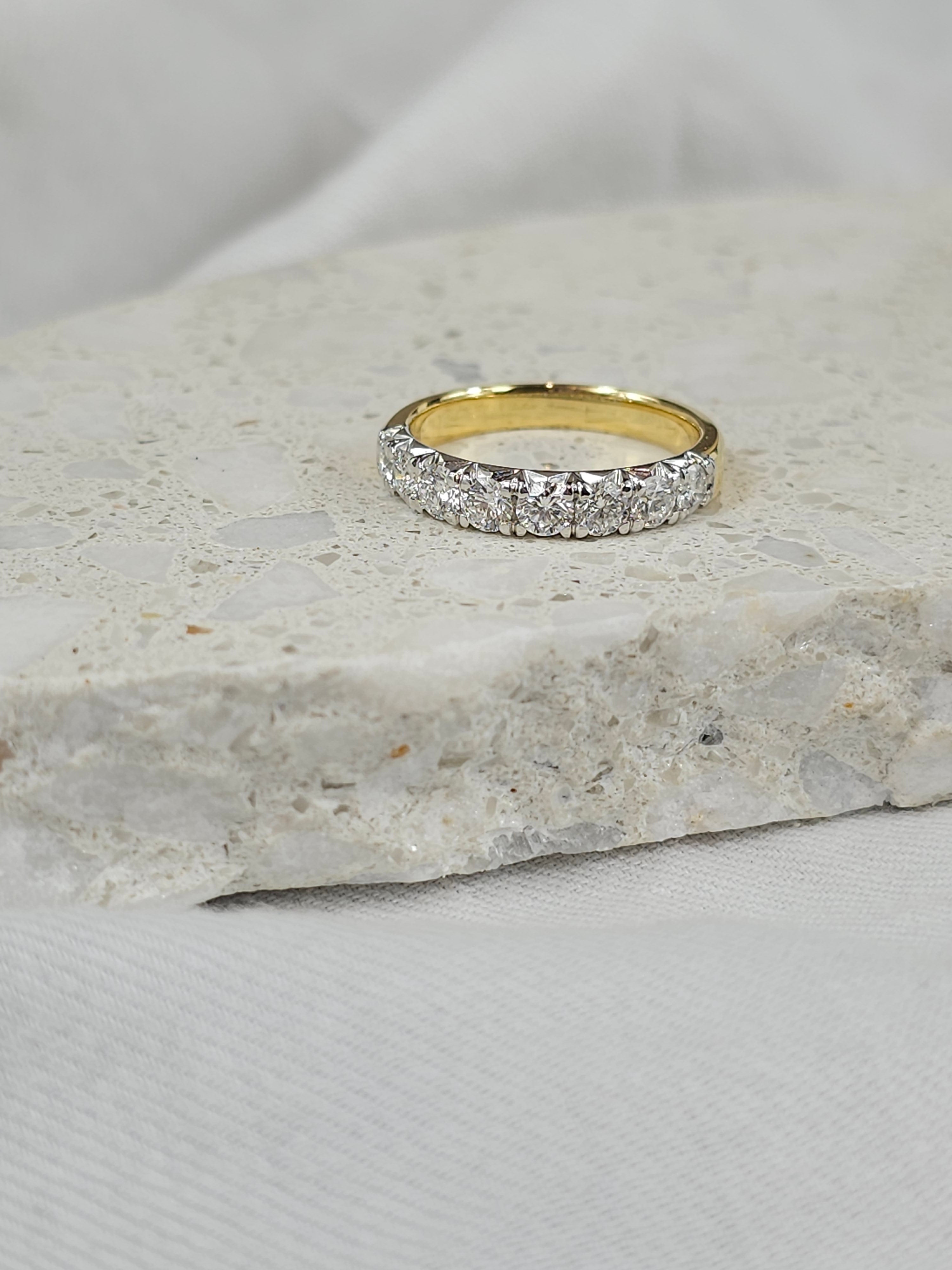 18ct Yellow and White Gold Round Brilliant cut Diamond band, 1.01ct total