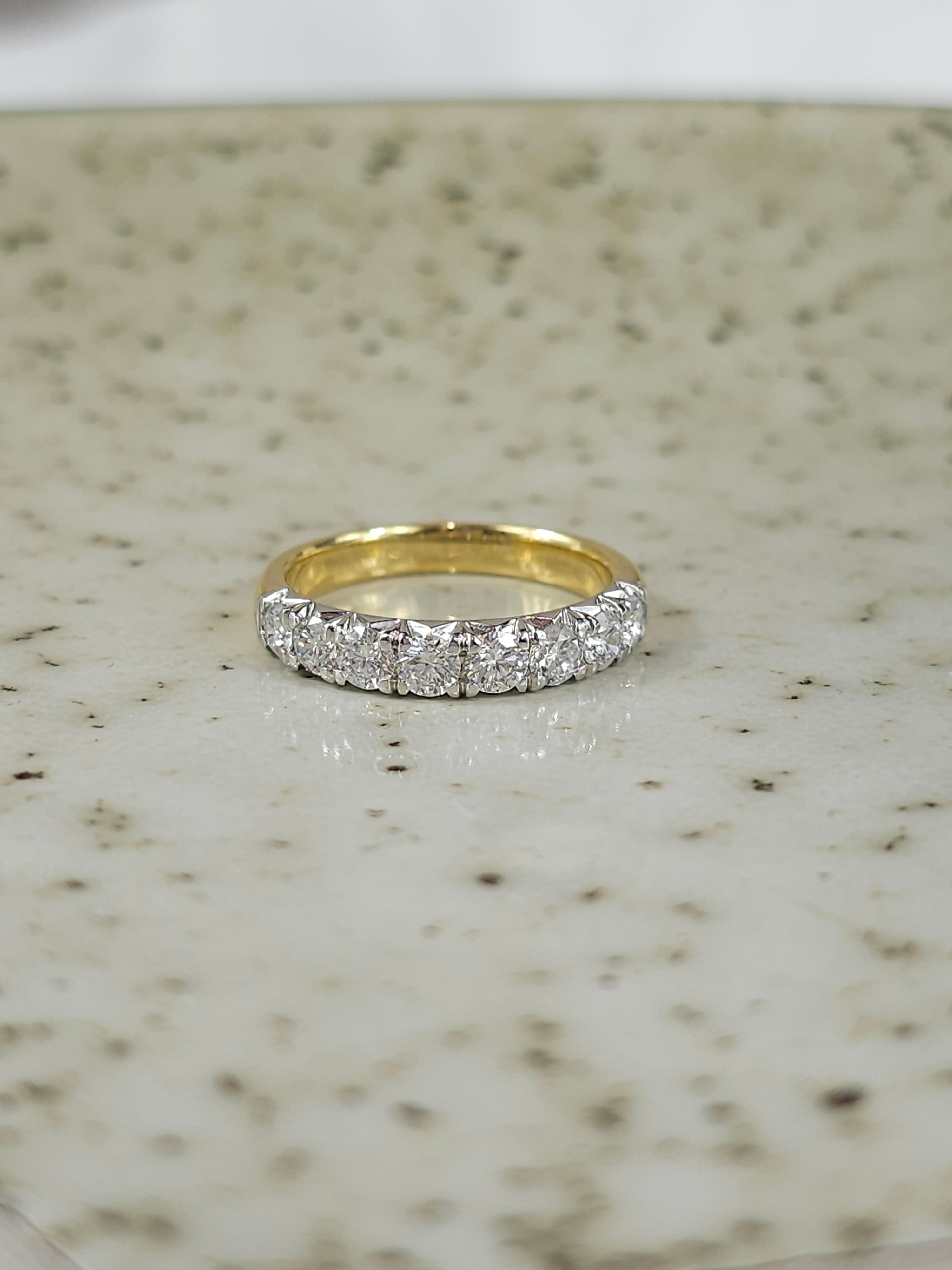 18ct Yellow and White Gold Round Brilliant cut Diamond band, 1.01ct total
