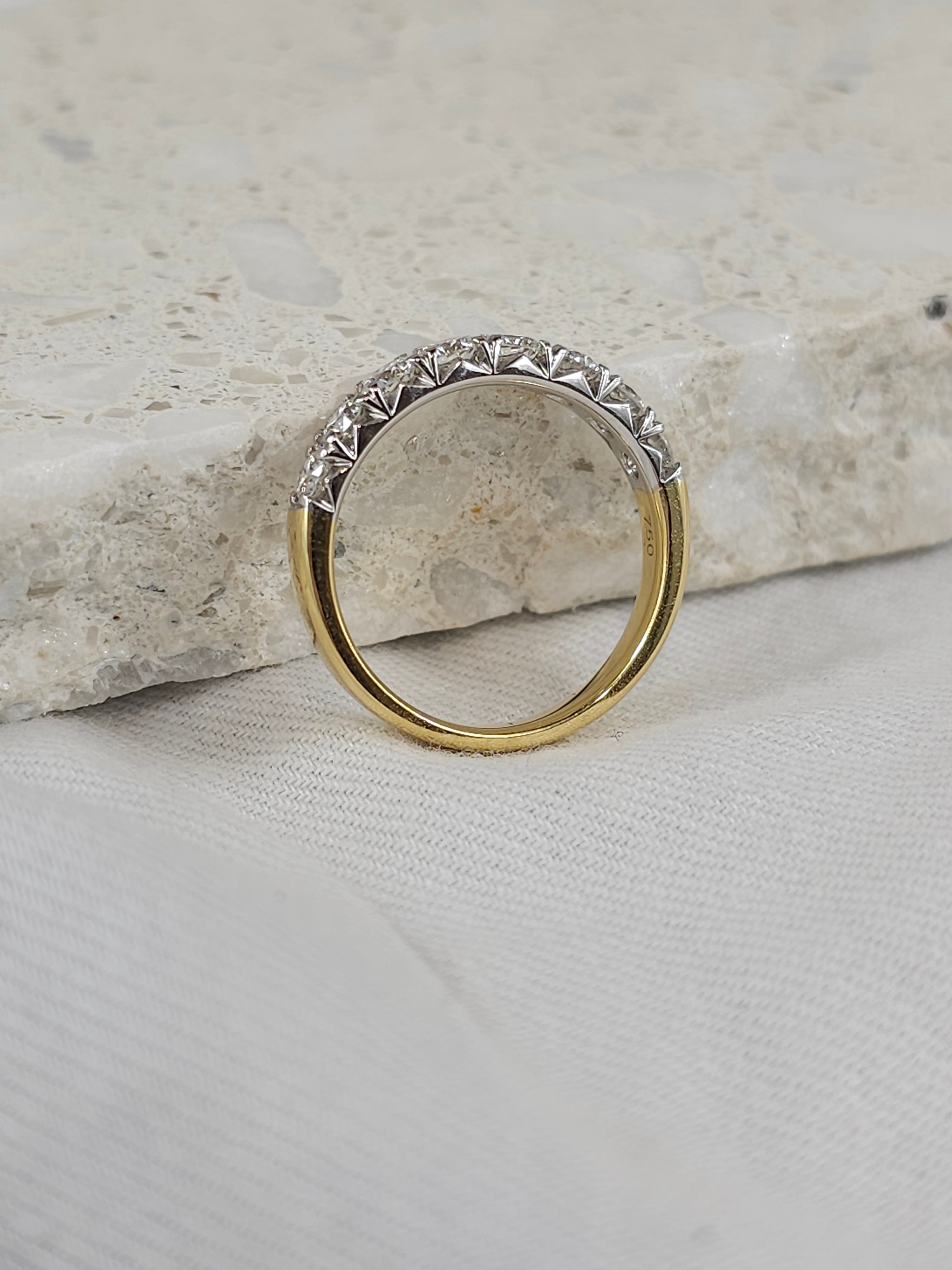 18ct Yellow and White Gold Round Brilliant cut Diamond band, 1.01ct total