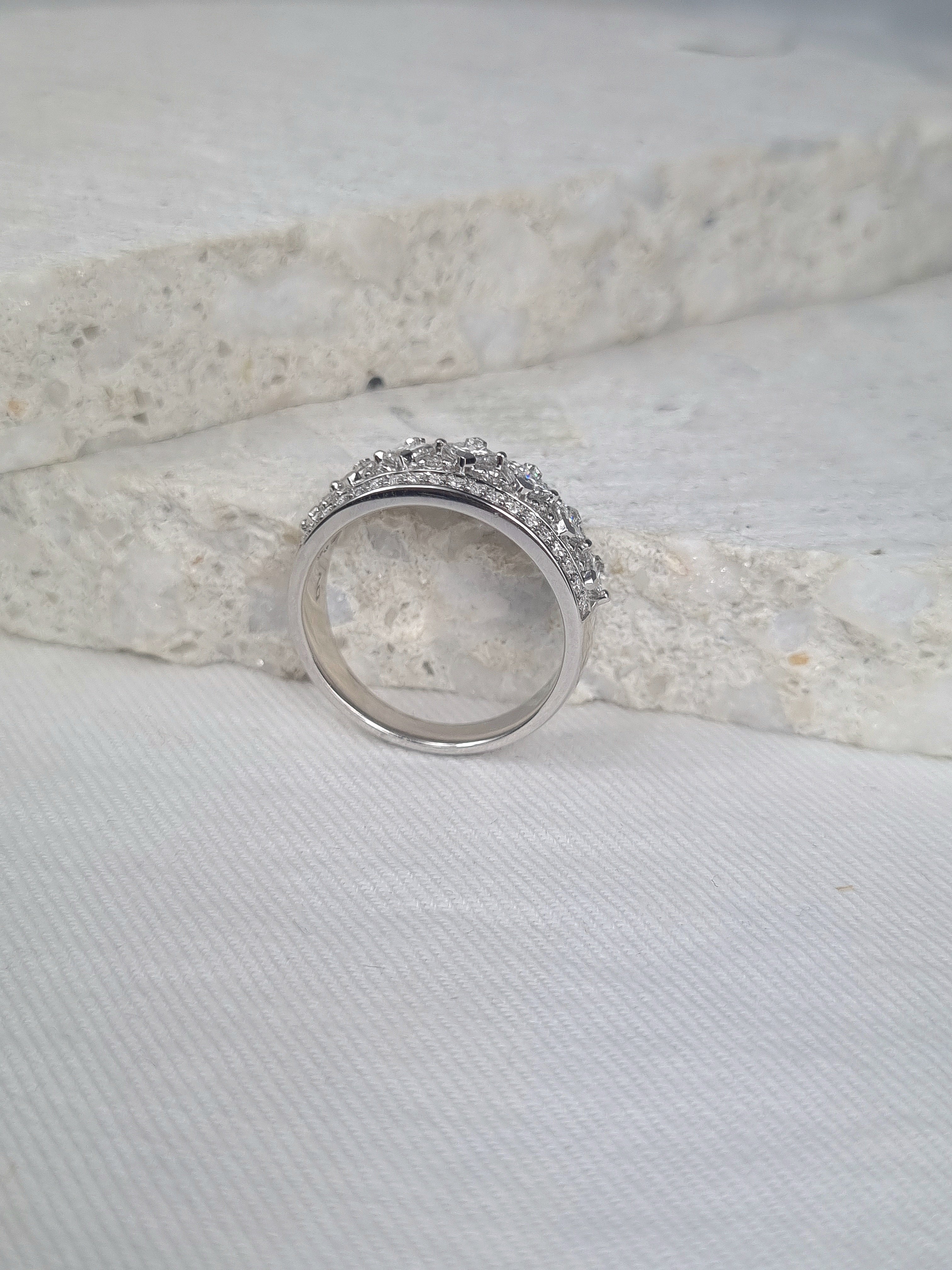 18 Carat White Gold Wide Princess Cut Ring, 1.04 Carats Total.