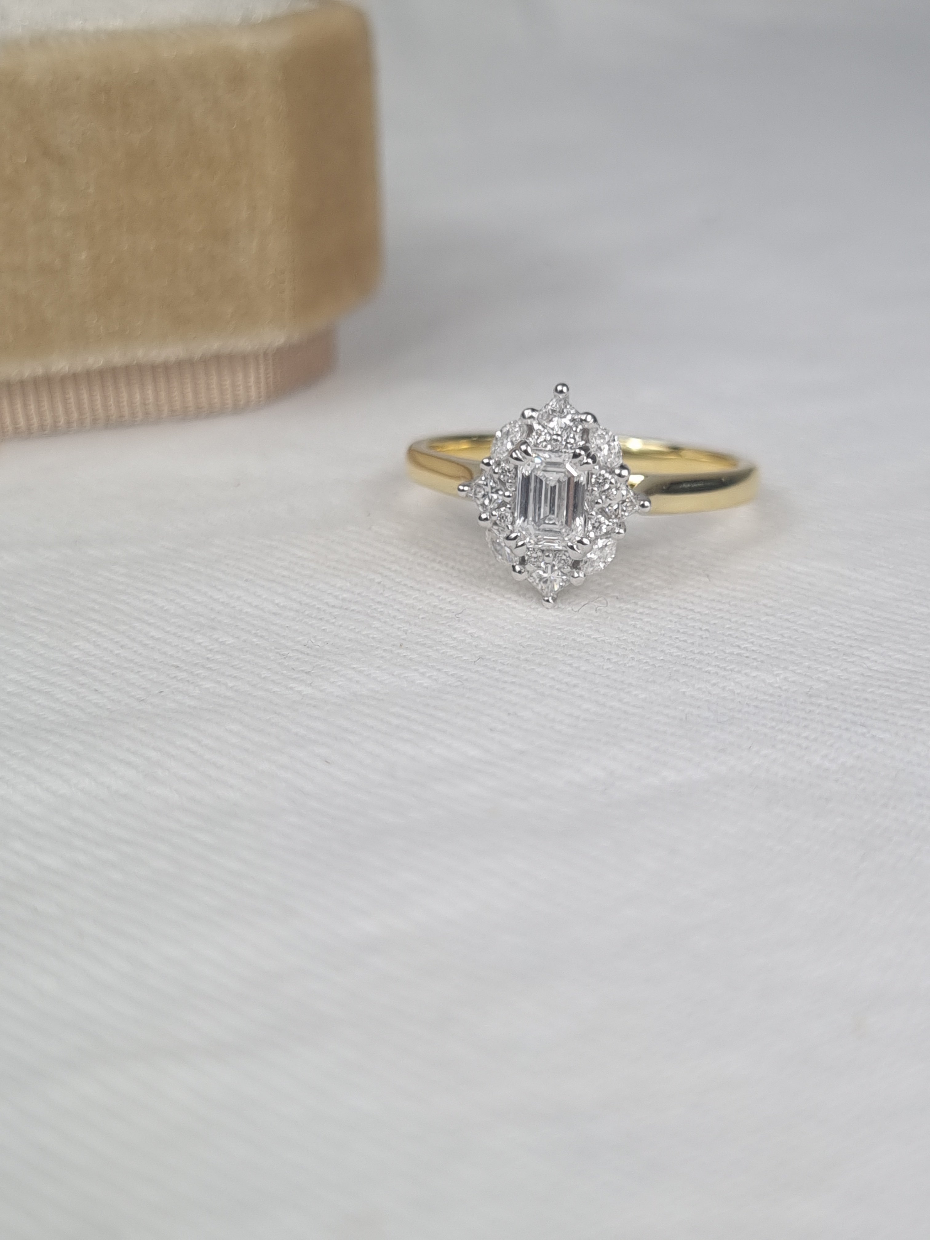 18ct Yellow and White Gold Emerald Cluster Diamond Engagement ring, 0.58ct total