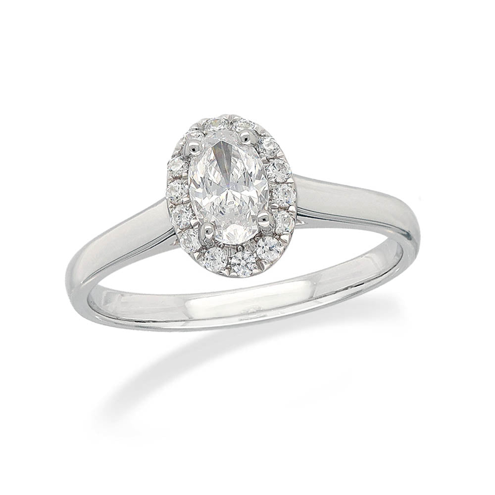 18ct White Gold Oval Cut Diamond Engagement ring, 0.40ct centre
