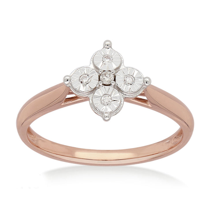 9ct Rose and White gold flower shape Diamond ring