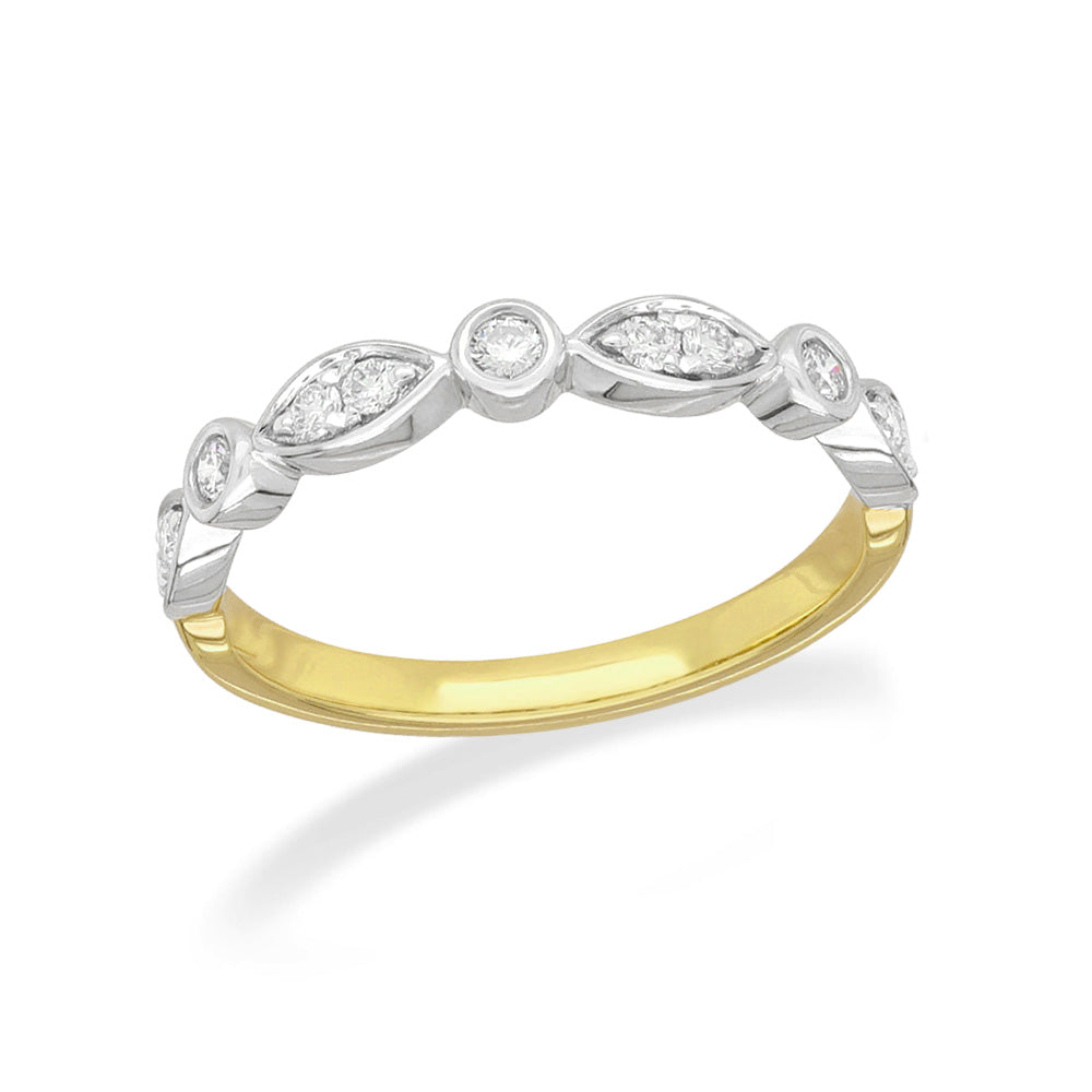18ct Yellow and White Gold Round and Marquise Shaped Diamond band, 0.20ct Total