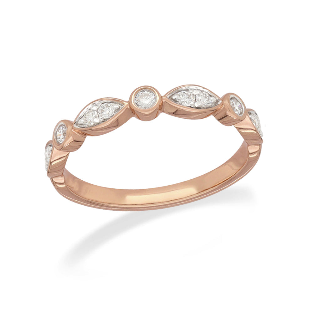 18ct Rose and White Gold Round and Marquise shaped Diamond Band, 0.20ct Total
