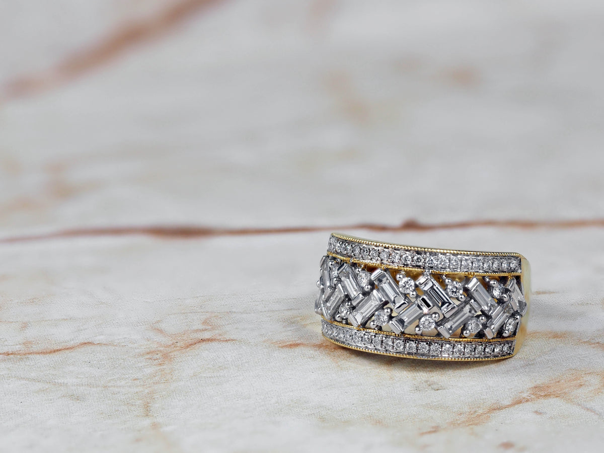 18ct Yellow and White Gold Wide Diamond dress ring, 0.96 carats total