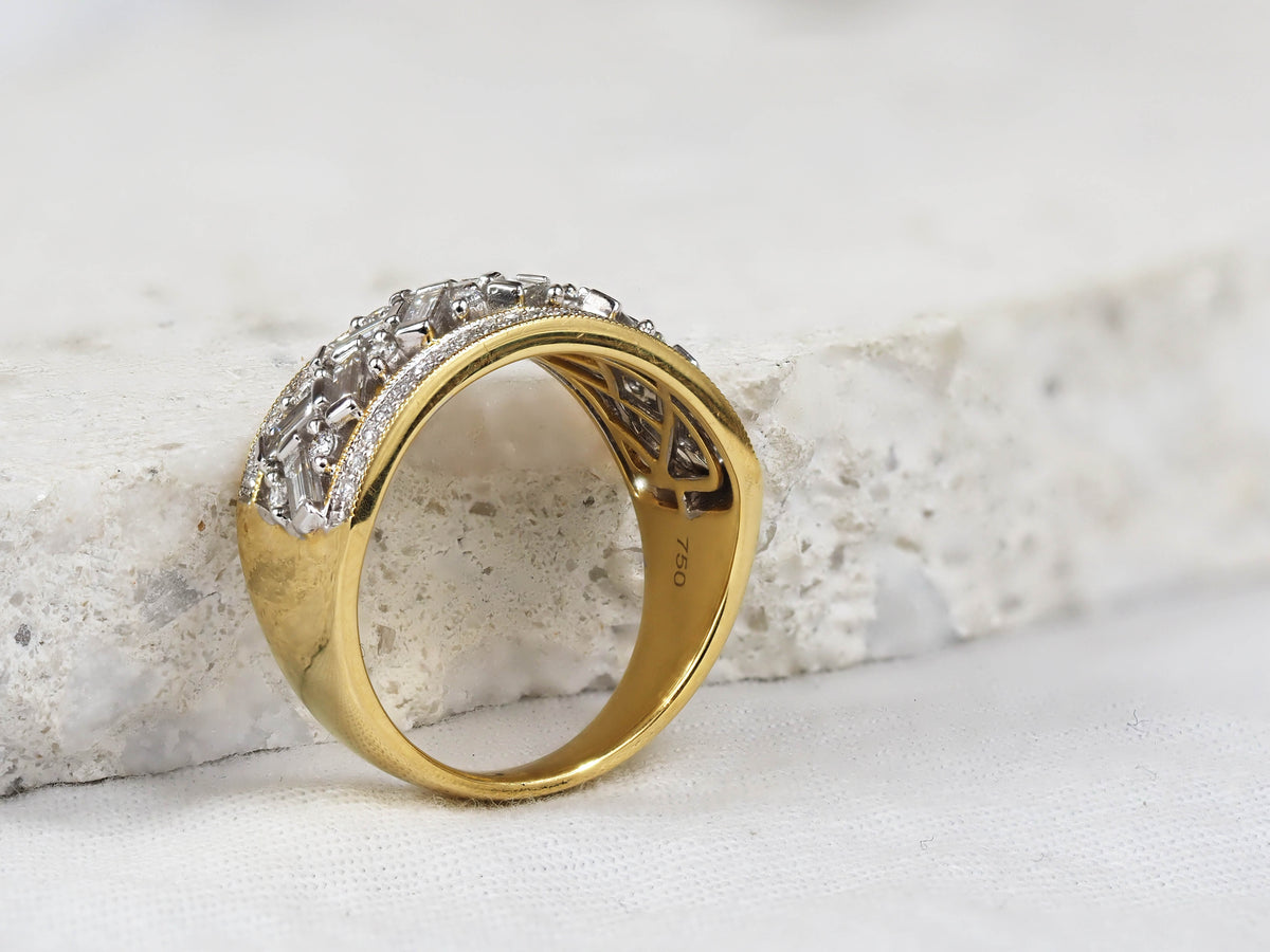 18ct Yellow and White Gold Wide Diamond dress ring, 0.96 carats total