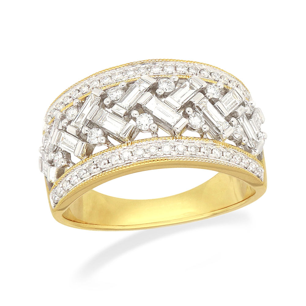 18ct Yellow and White Gold Wide Diamond dress ring, 0.96 carats total