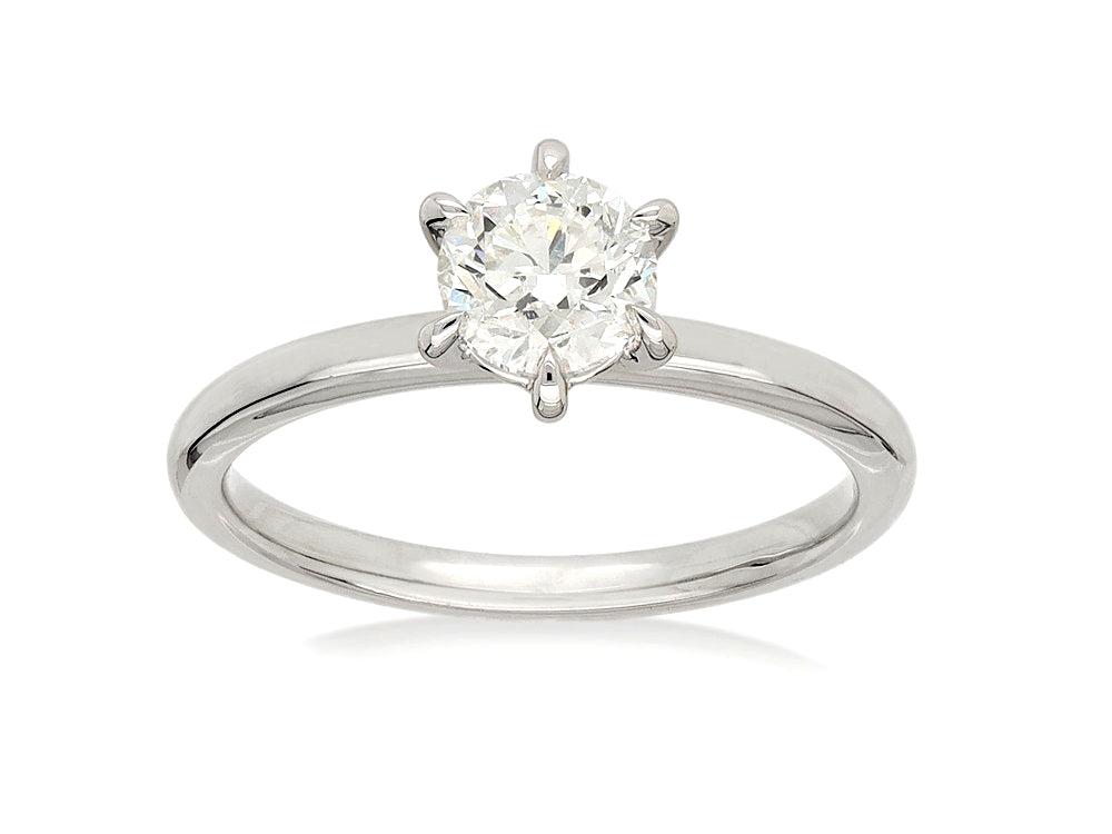 18ct White Gold Round Brillant Cut Diamond Engagement Ring, 0.70ct Centre