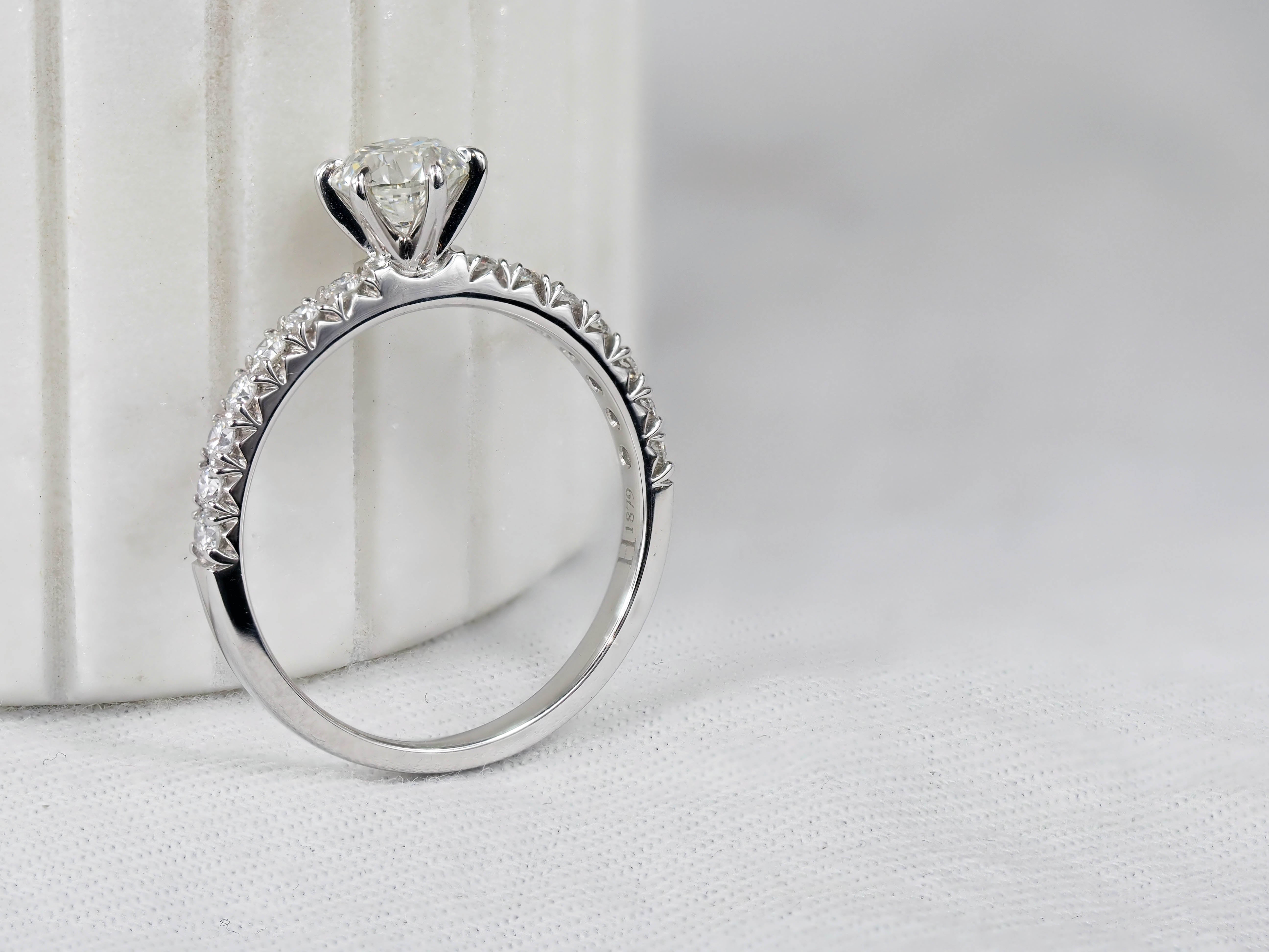18ct White Gold Round Brillant Cut Diamond Engagement Ring, 0.70ct Centre