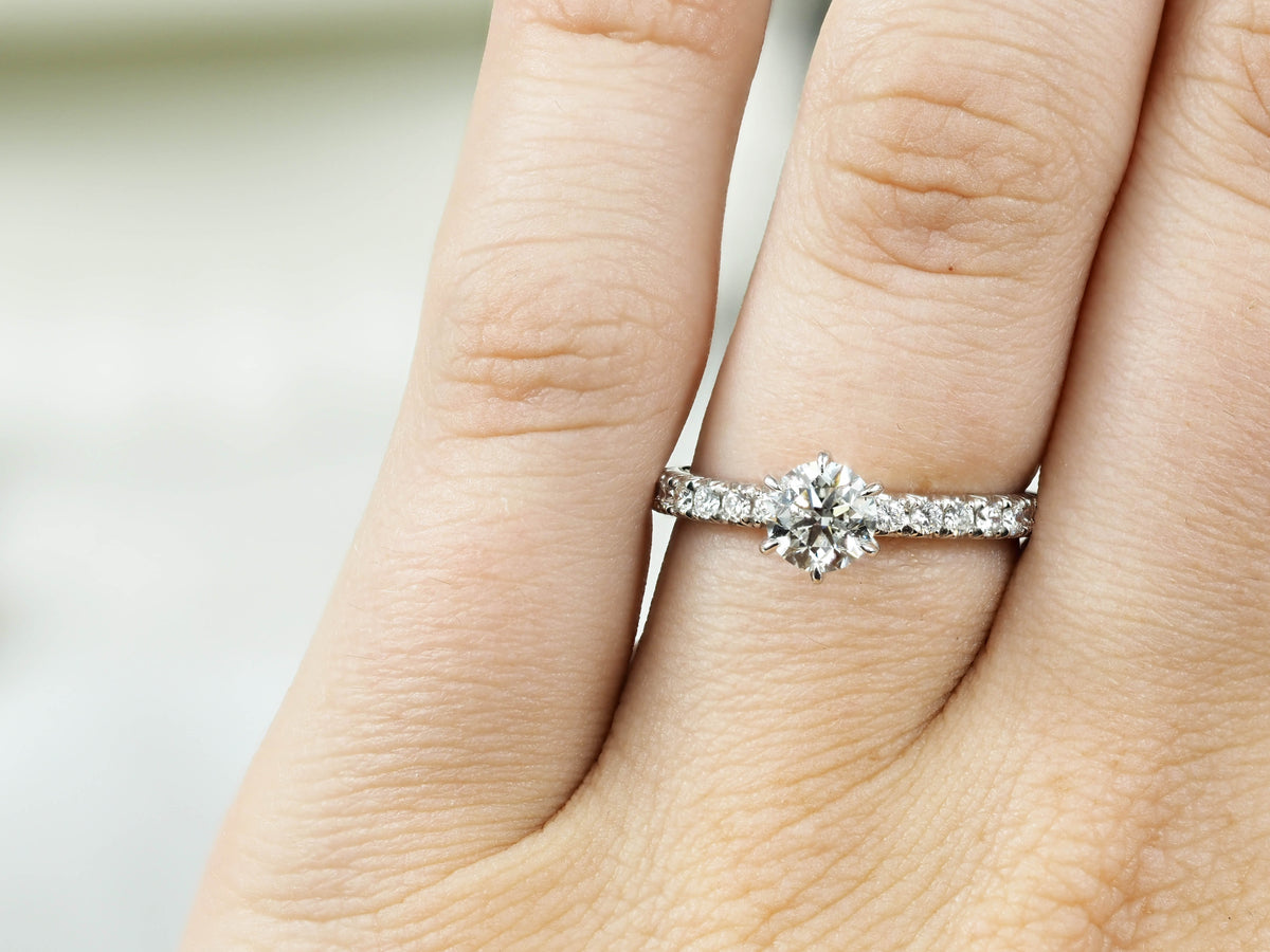 18ct White Gold Round Brillant Cut Diamond Engagement Ring, 0.70ct Centre