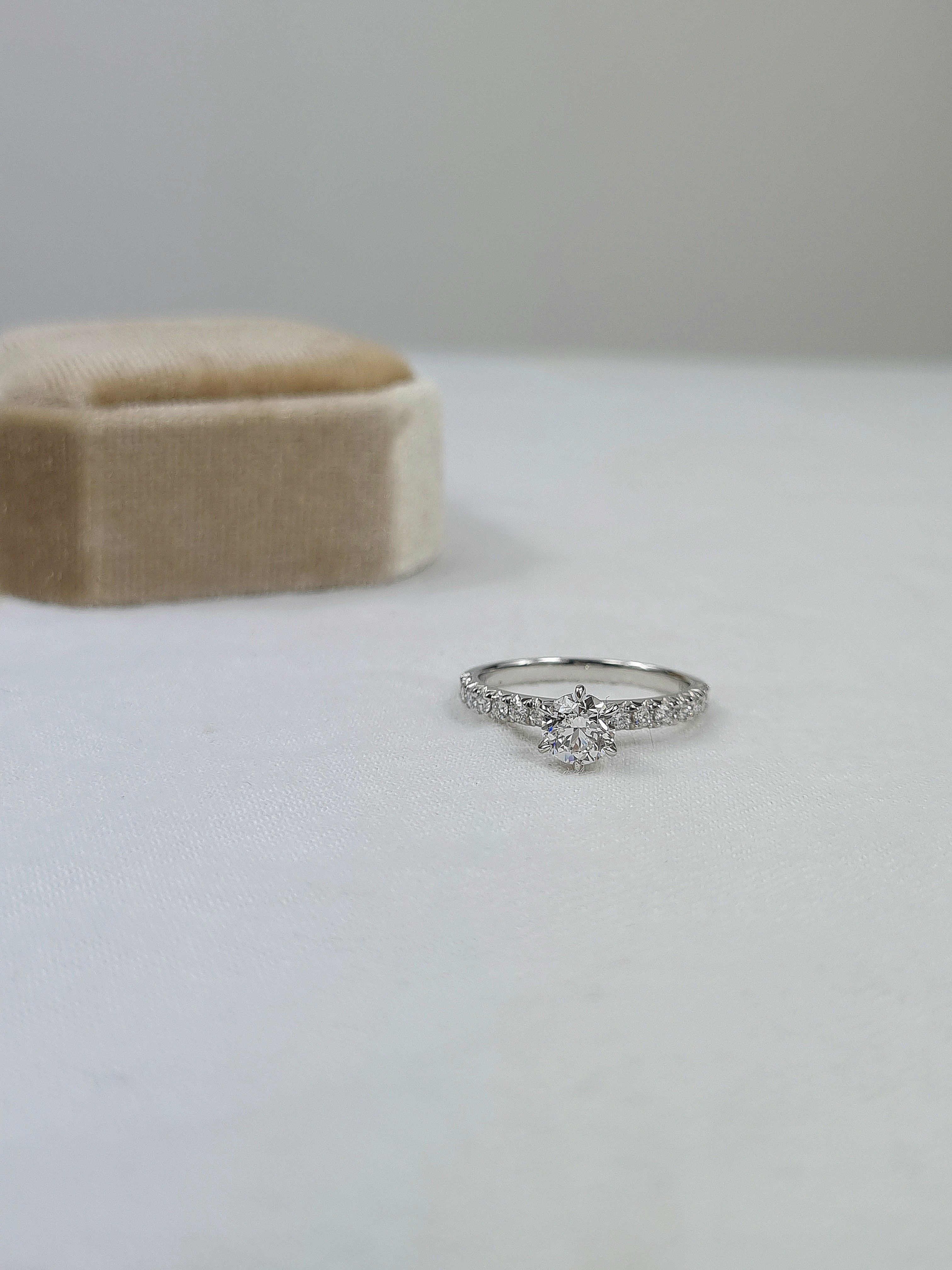 18ct White Gold Round Brillant Cut Diamond Engagement Ring, 0.70ct Centre