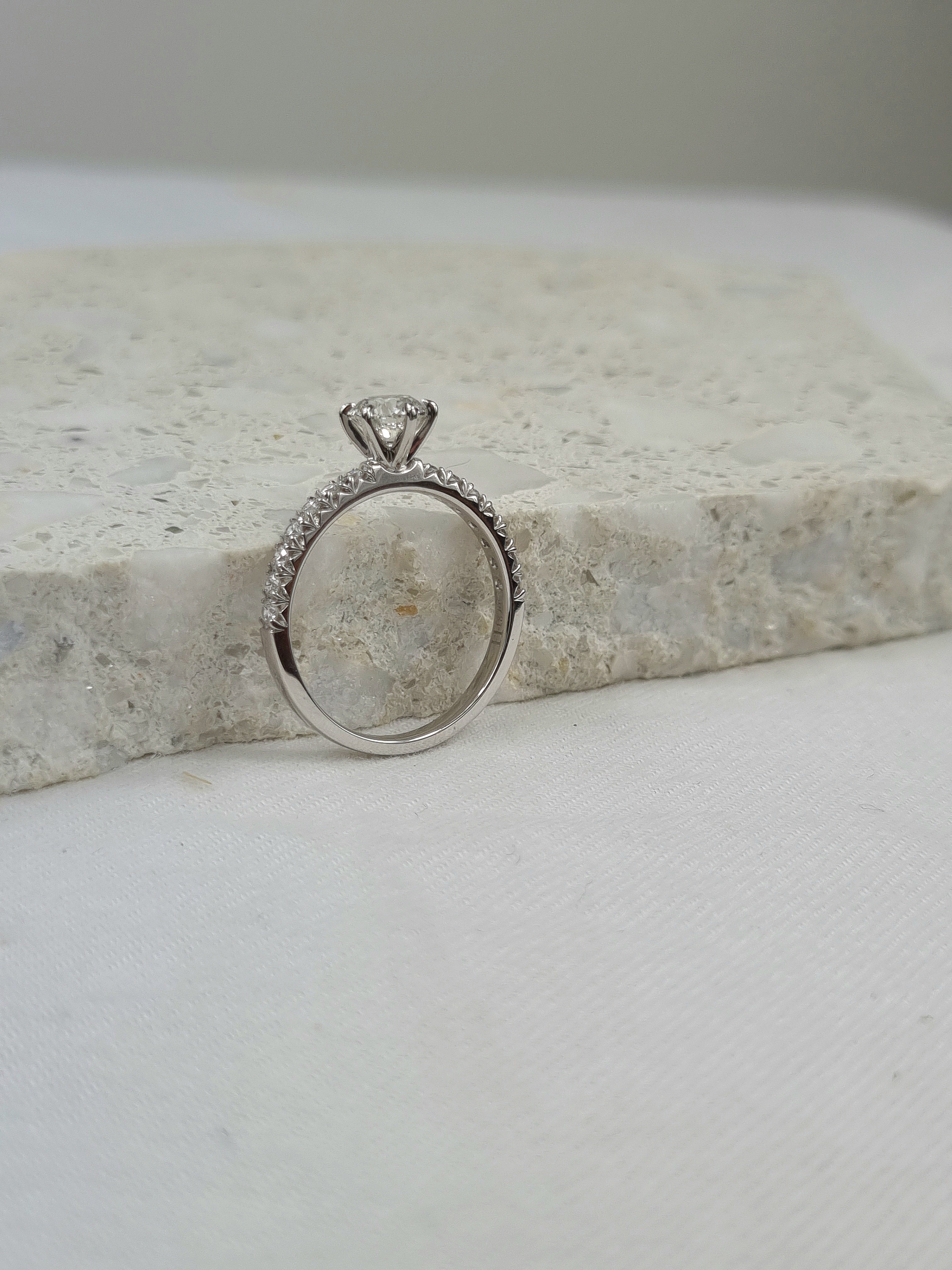 18ct White Gold Round Brillant Cut Diamond Engagement Ring, 0.70ct Centre