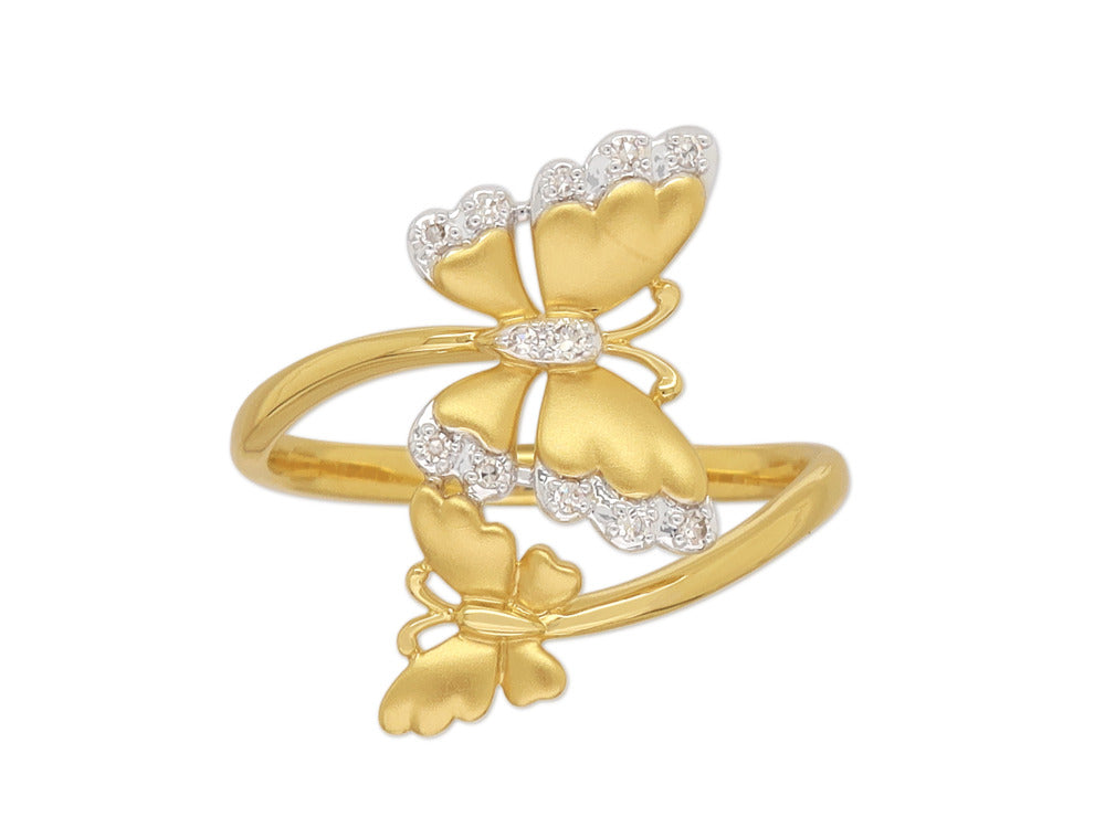9ct Yellow Gold Double Butterfly shape and Diamond ring