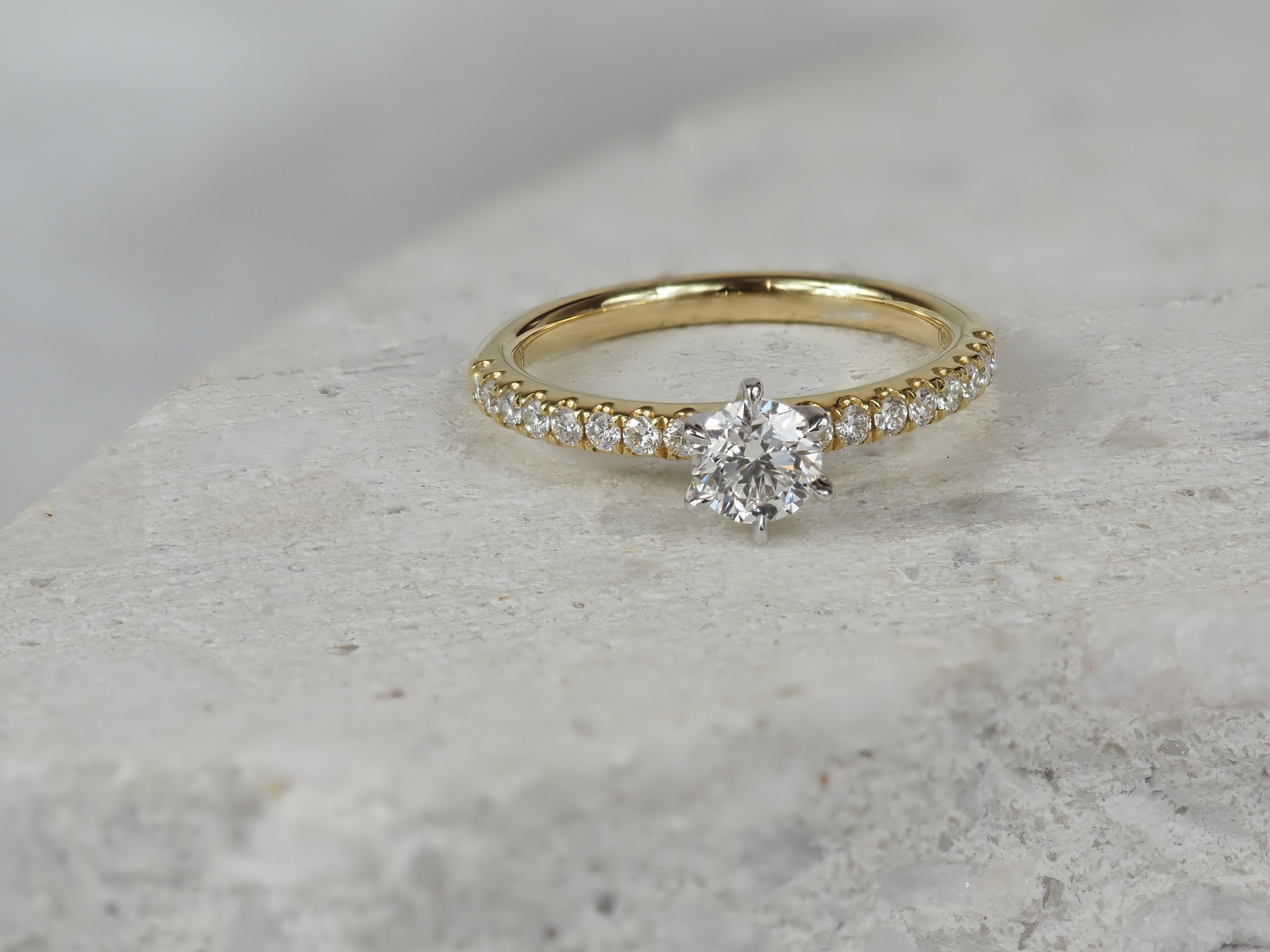18ct Yellow and White Gold Round Brilliant Cut Diamond Engagement Ring, 0.50ct Centre