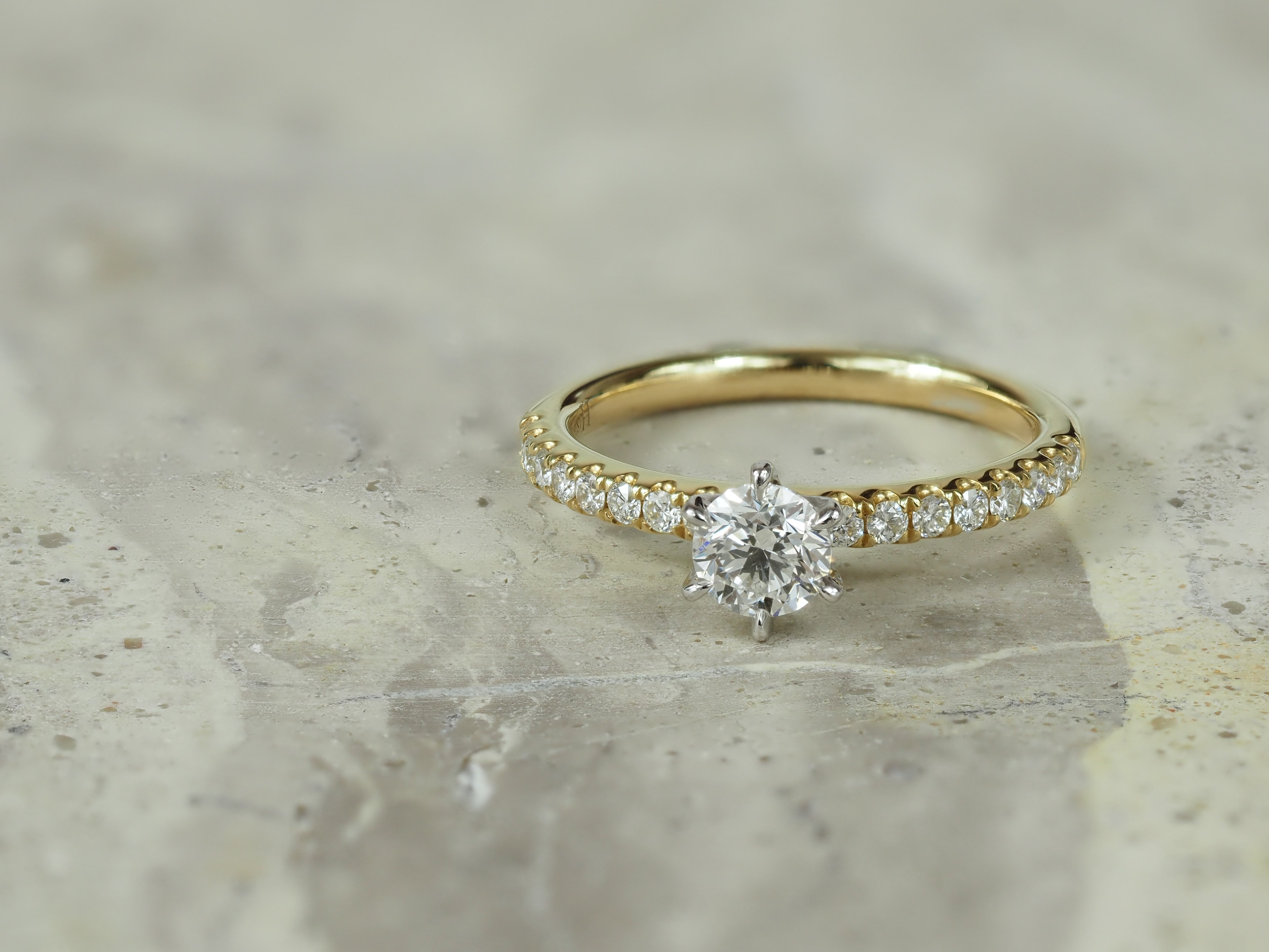 18ct Yellow and White Gold Round Brilliant Cut Diamond Engagement Ring, 0.50ct Centre
